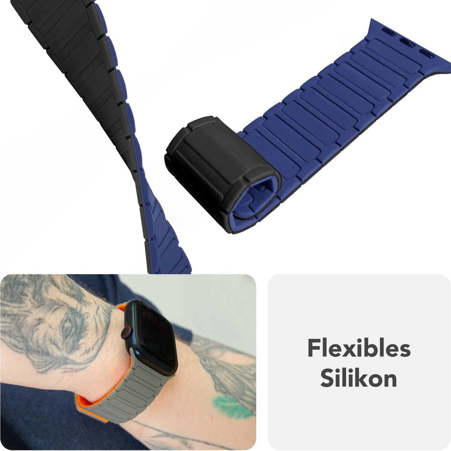 NALIA Nexus Armband - Magnetisches Silikonarmband Mit Wellenstruktur - Gehäuse 38/40/41/42mm - Kompatibel Apple Watch SE