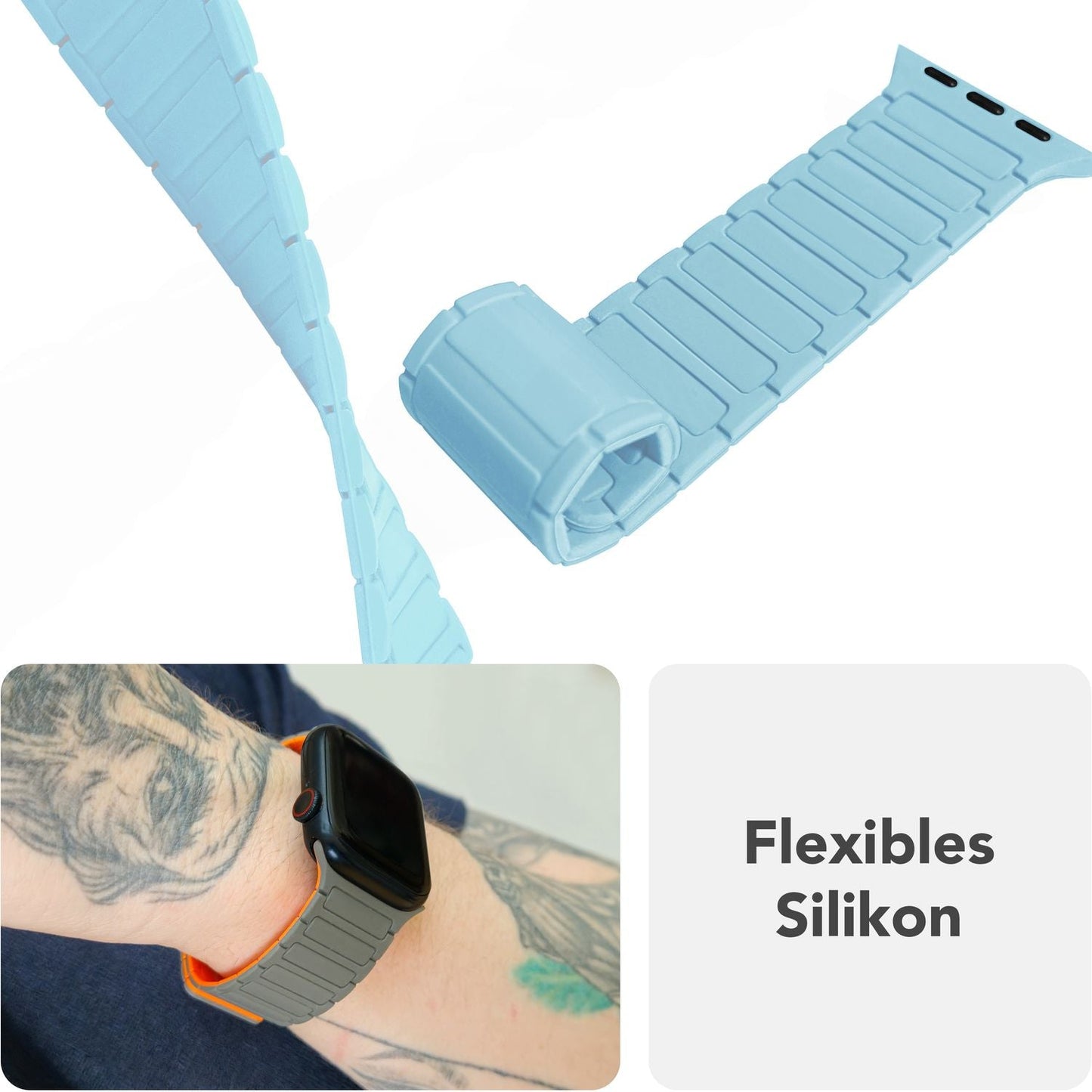 NALIA Nexus Armband - Magnetisches Silikonarmband Mit Wellenstruktur - Gehäuse 38/40/41/42mm - Kompatibel Apple Watch SE