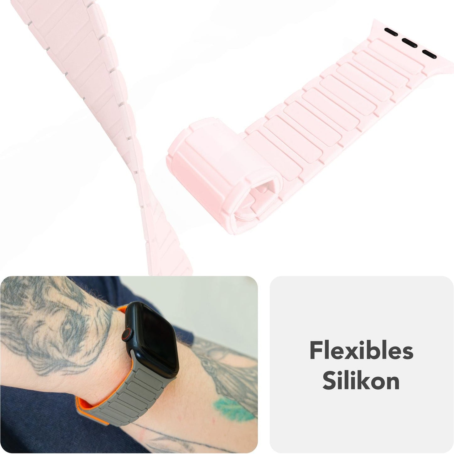 NALIA Nexus Armband für Apple Watch Ultra/SE/10/9/8/7/6/5/4/3/2/1, Gehäusegröße 42/44/45/46/49mm, Magnetisches Silikon Loop Sportarmband mit Wellenstruktur