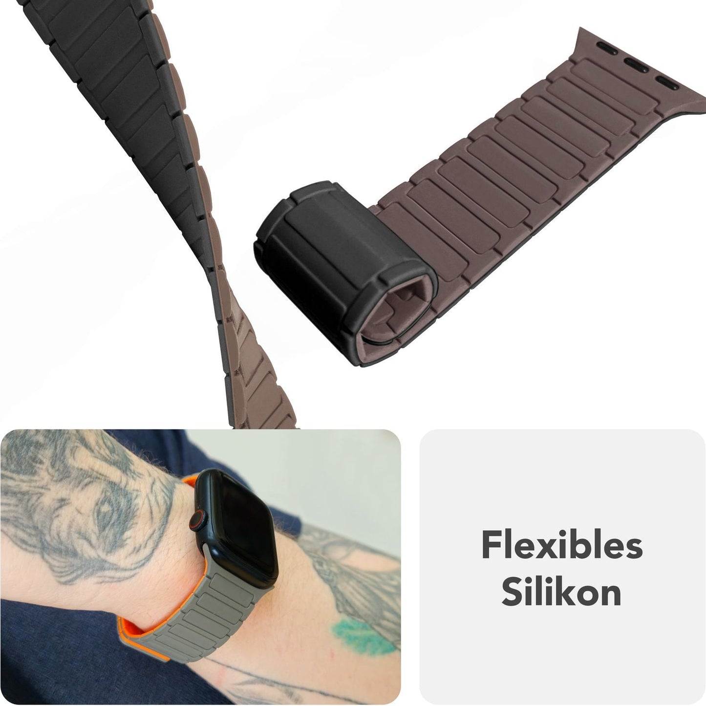 NALIA Nexus Armband für Apple Watch Ultra/SE/10/9/8/7/6/5/4/3/2/1, Gehäusegröße 42/44/45/46/49mm, Magnetisches Silikon Loop Sportarmband mit Wellenstruktur
