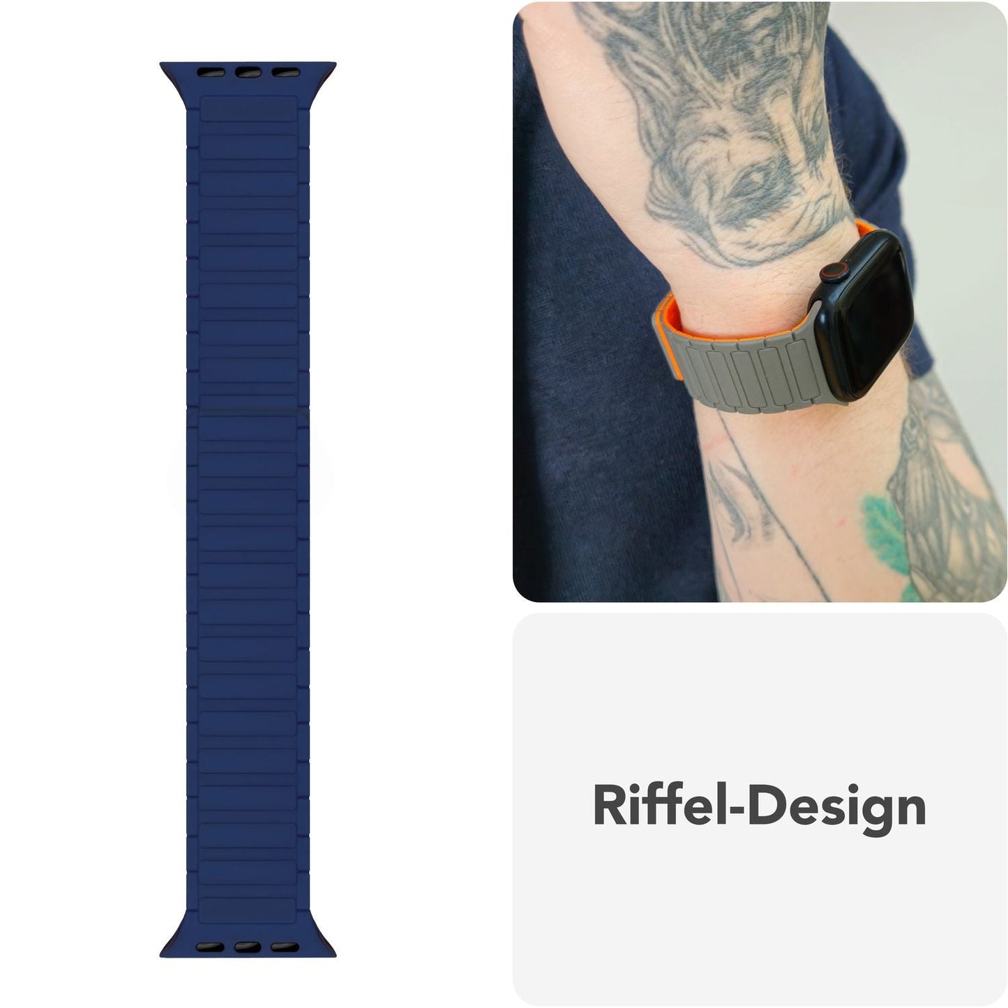 NALIA Nexus Armband für Apple Watch Ultra/SE/10/9/8/7/6/5/4/3/2/1, Gehäusegröße 42/44/45/46/49mm, Magnetisches Silikon Loop Sportarmband mit Wellenstruktur