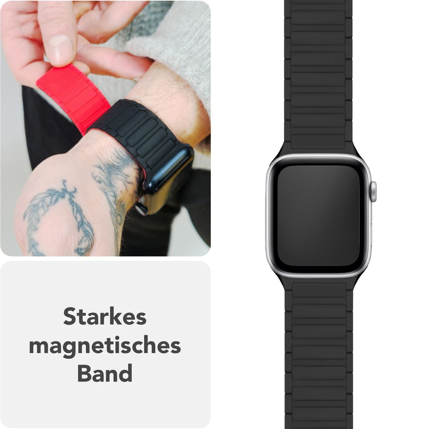 NALIA Nexus Armband für Apple Watch Ultra/SE/10/9/8/7/6/5/4/3/2/1, Gehäusegröße 42/44/45/46/49mm, Magnetisches Silikon Loop Sportarmband mit Wellenstruktur