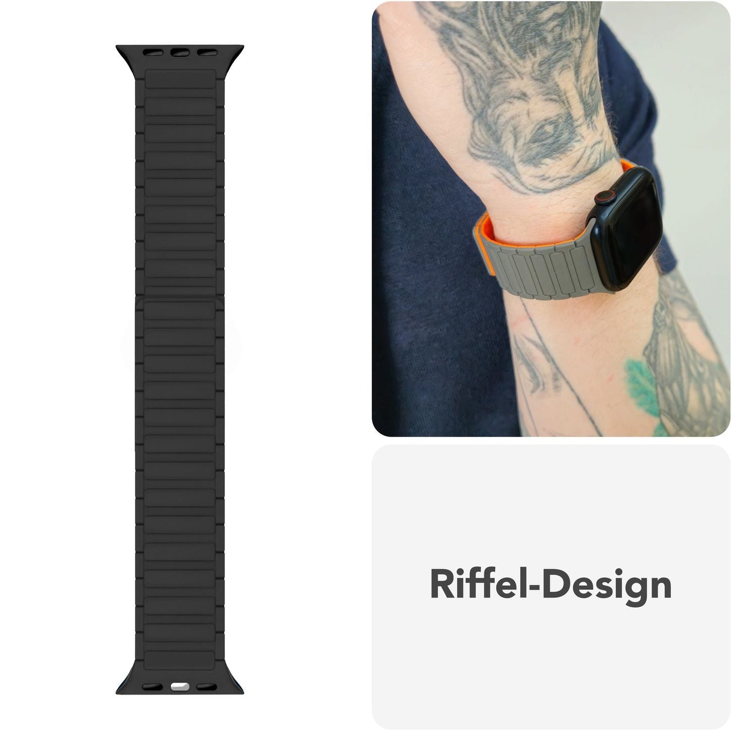 NALIA Nexus Armband für Apple Watch Ultra/SE/10/9/8/7/6/5/4/3/2/1, Gehäusegröße 42/44/45/46/49mm, Magnetisches Silikon Loop Sportarmband mit Wellenstruktur