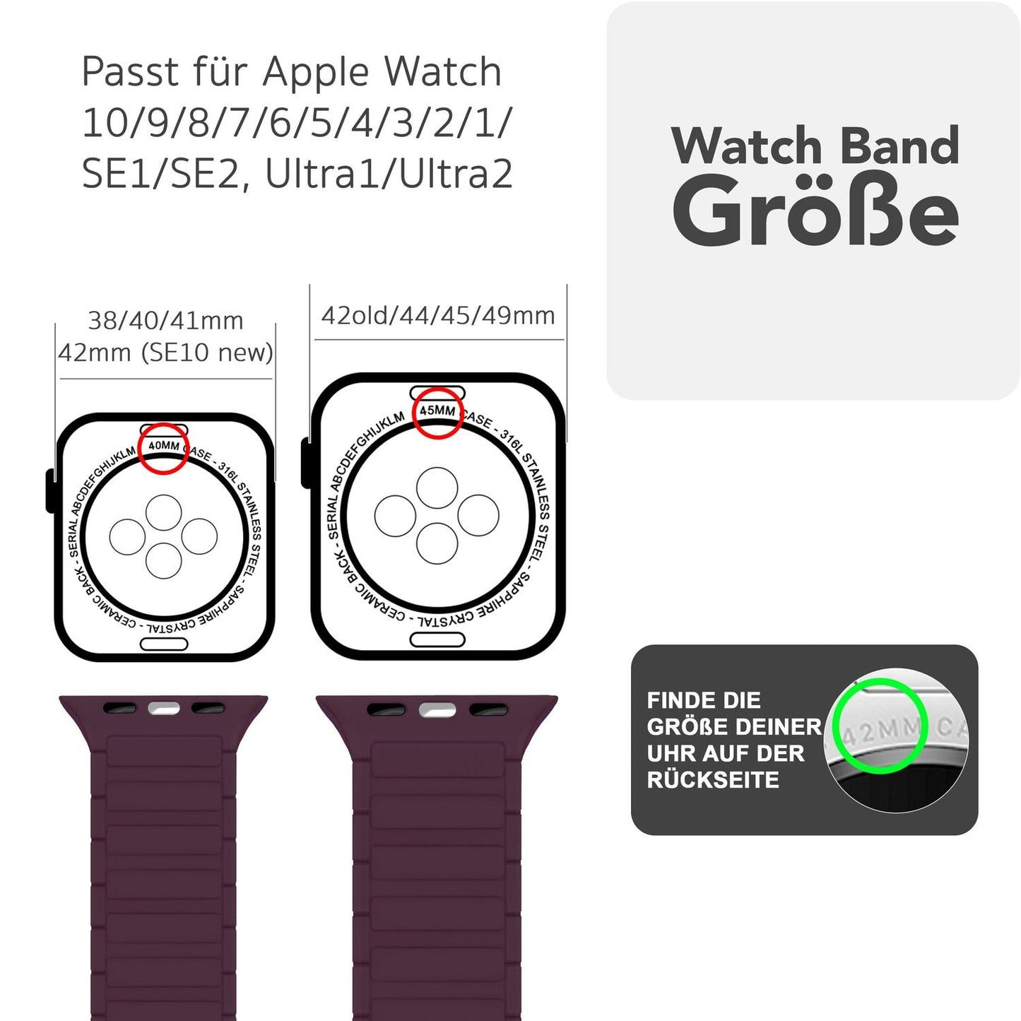 NALIA Nexus Armband für Apple Watch Ultra/SE/10/9/8/7/6/5/4/3/2/1, Gehäusegröße 42/44/45/46/49mm, Magnetisches Silikon Loop Sportarmband mit Wellenstruktur