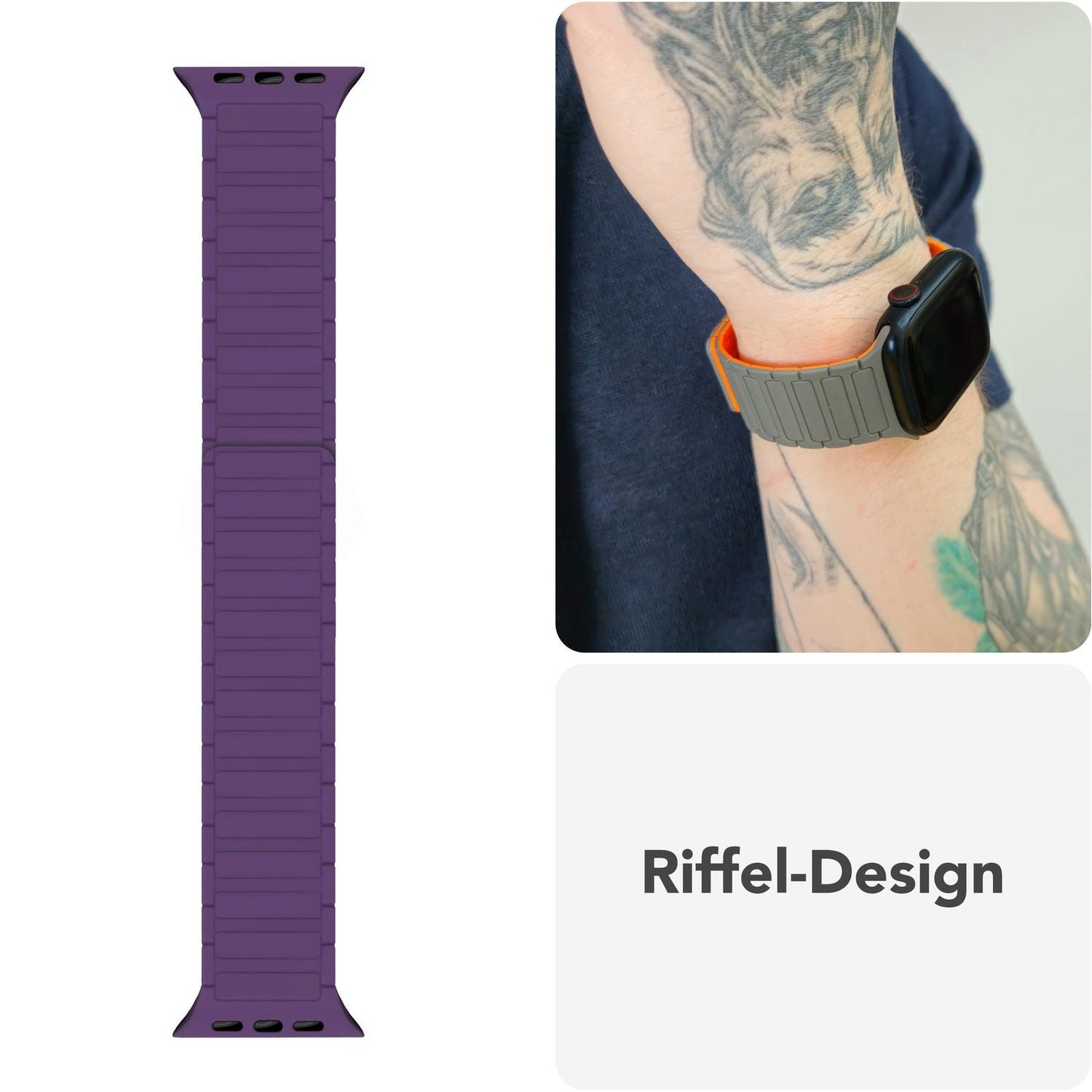 NALIA Nexus Armband für Apple Watch Ultra/SE/10/9/8/7/6/5/4/3/2/1, Gehäusegröße 42/44/45/46/49mm, Magnetisches Silikon Loop Sportarmband mit Wellenstruktur