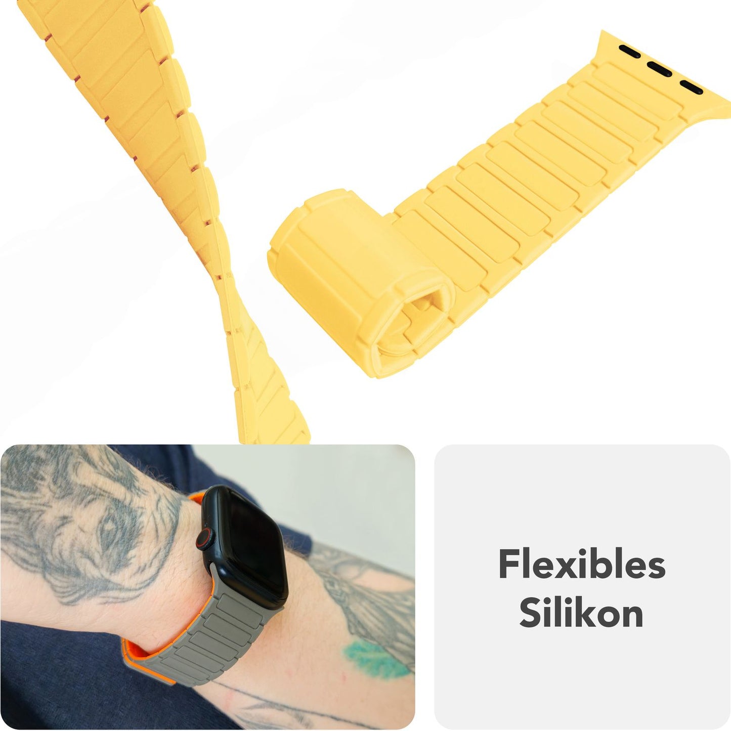 NALIA Nexus Armband für Apple Watch Ultra/SE/10/9/8/7/6/5/4/3/2/1, Gehäusegröße 42/44/45/46/49mm, Magnetisches Silikon Loop Sportarmband mit Wellenstruktur