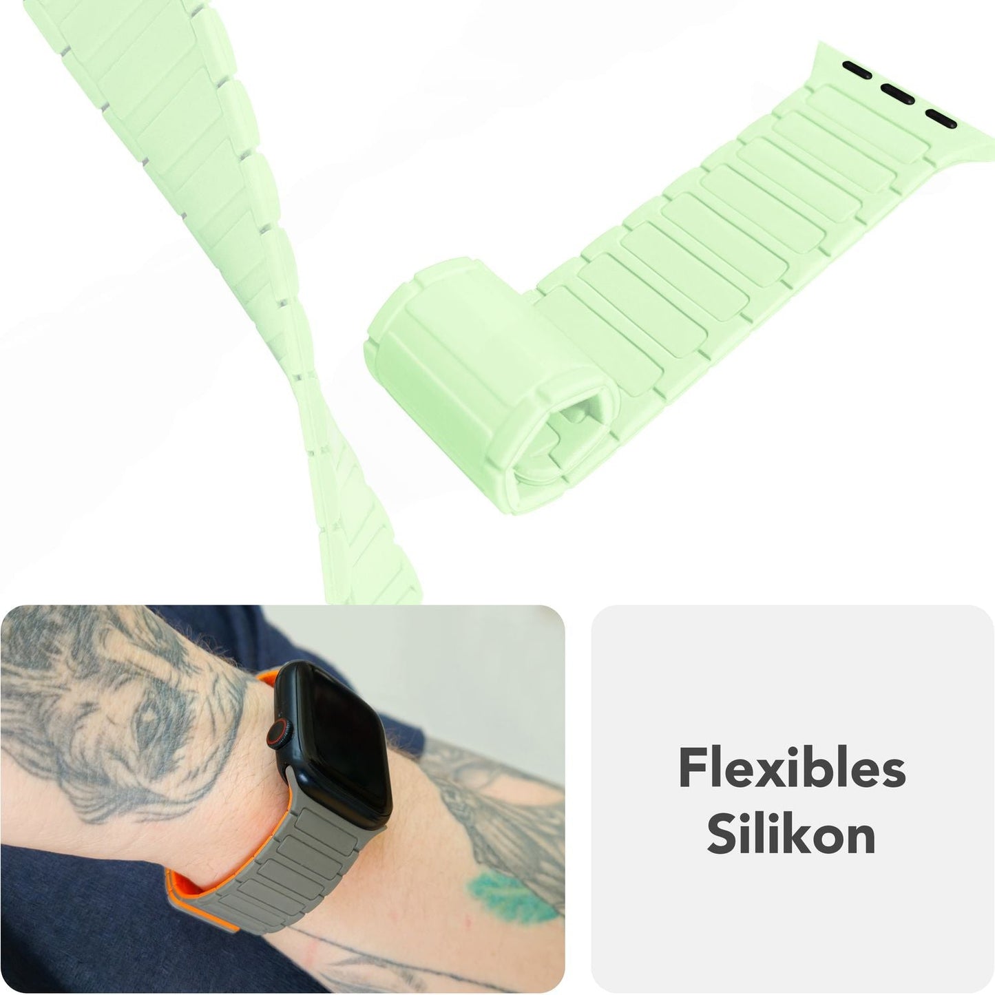 NALIA Nexus Armband für Apple Watch Ultra/SE/10/9/8/7/6/5/4/3/2/1, Gehäusegröße 42/44/45/46/49mm, Magnetisches Silikon Loop Sportarmband mit Wellenstruktur