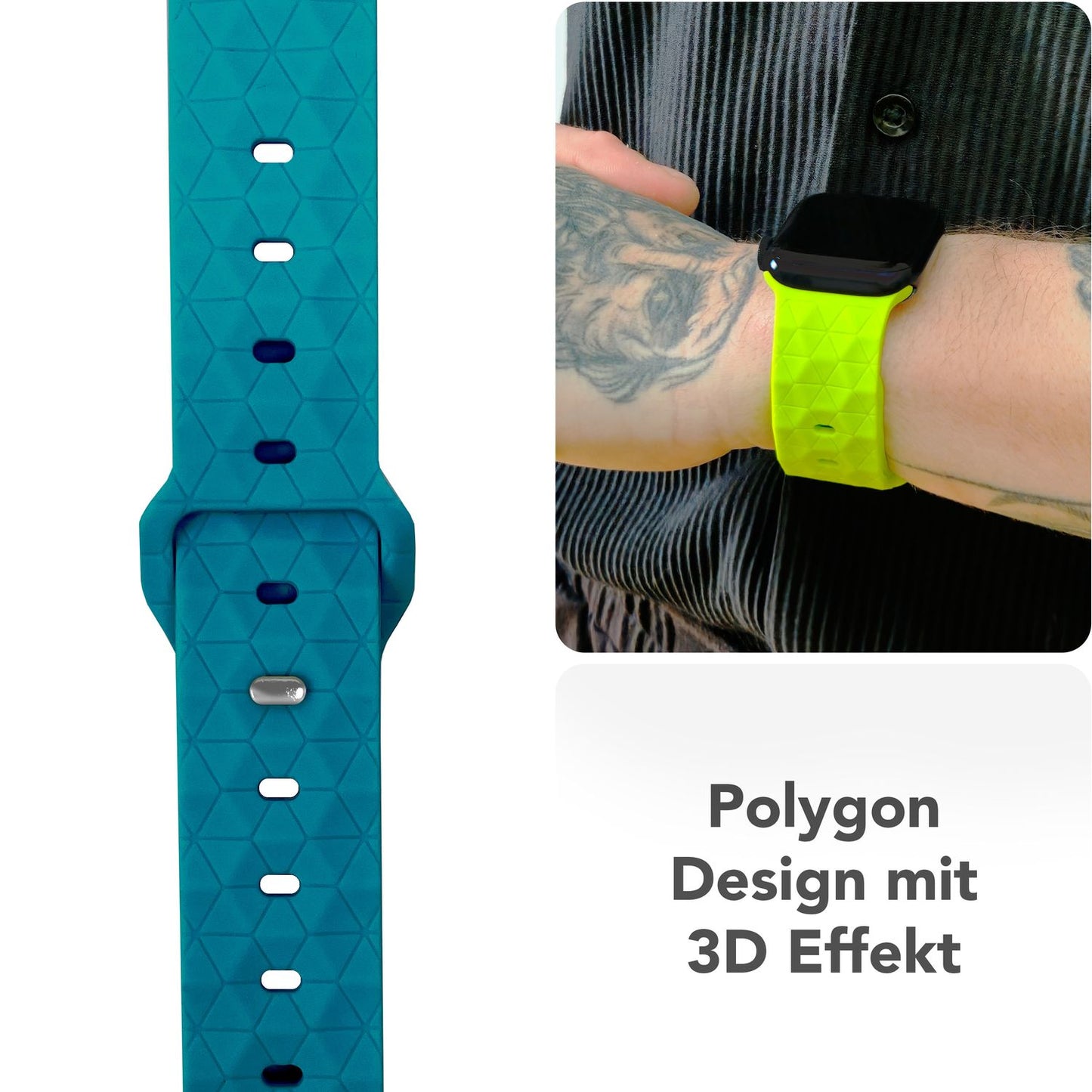 NALIA Hexion Armband Hexagon Design - Kompatibel Apple Watch Alle Serien Silikonarmband 38/40/41/42mm Steck-Pin