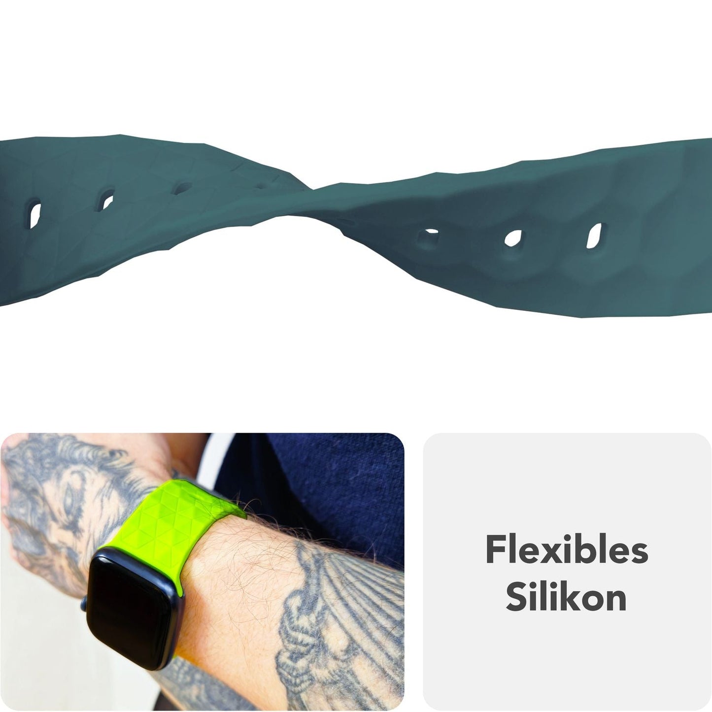 NALIA Hexion Armband Hexagon Design - Kompatibel Apple Watch Alle Serien Silikonarmband 38/40/41/42mm Steck-Pin