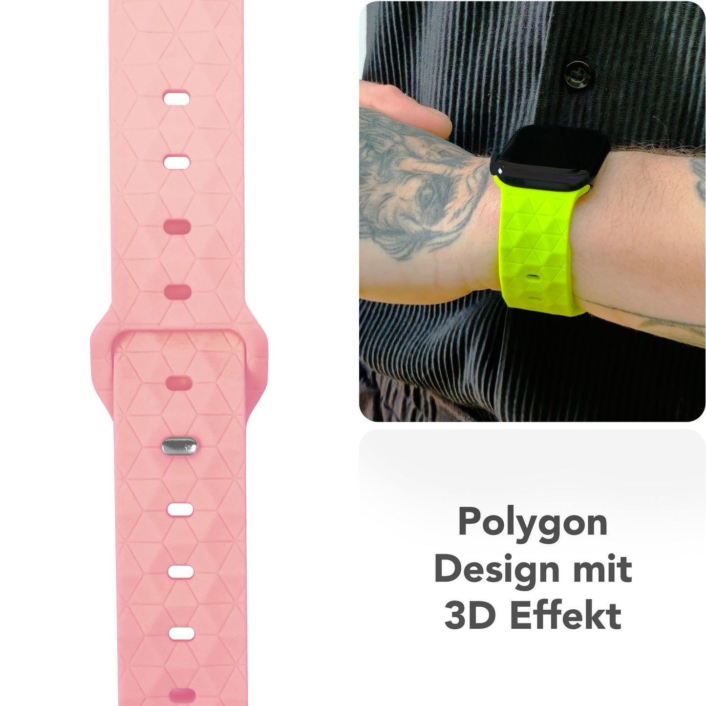 NALIA Hexion Armband Hexagon Design - Kompatibel Apple Watch Alle Serien Silikonarmband 38/40/41/42mm Steck-Pin