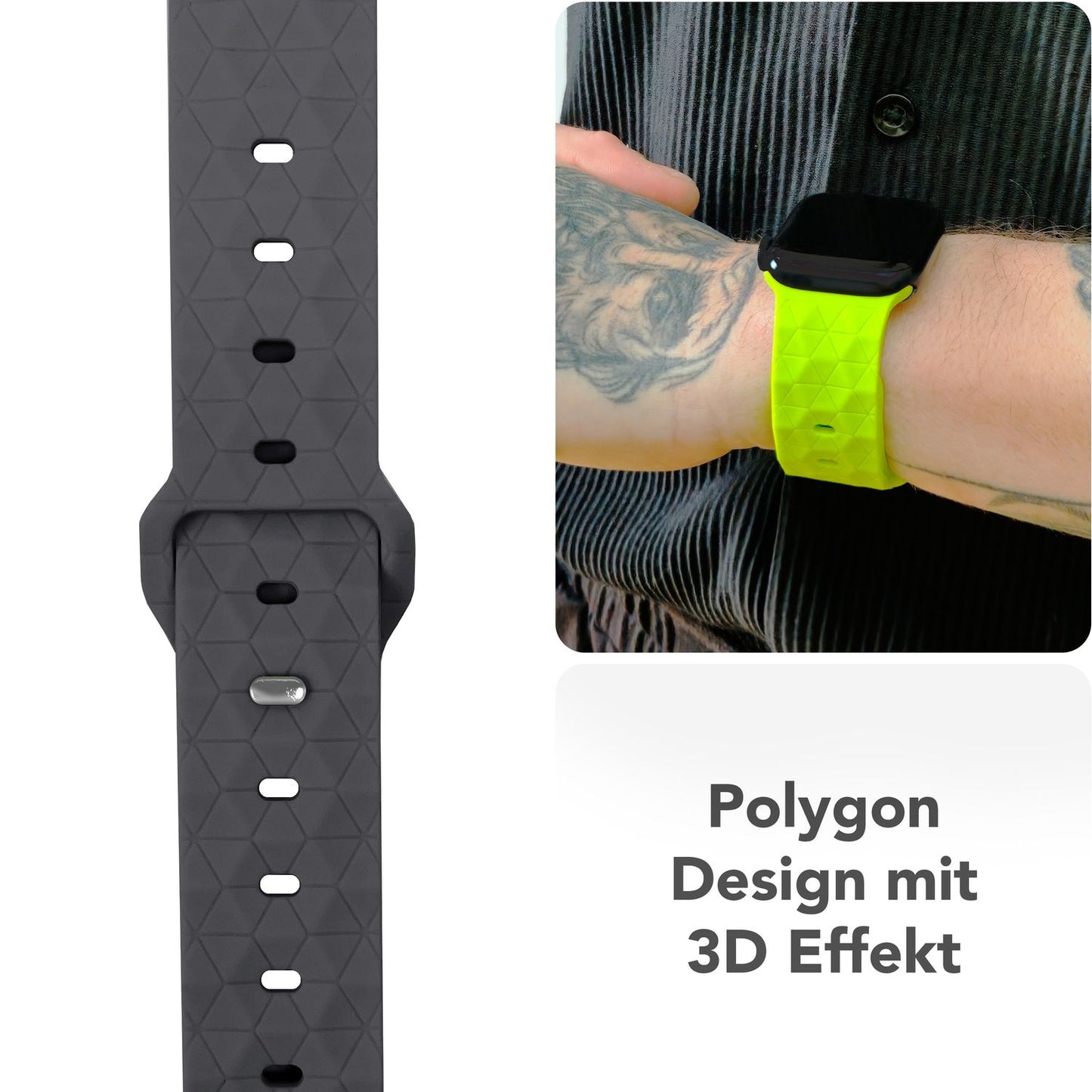 NALIA Hexion Armband Hexagon Design - Kompatibel Apple Watch Alle Serien Silikonarmband 38/40/41/42mm Steck-Pin