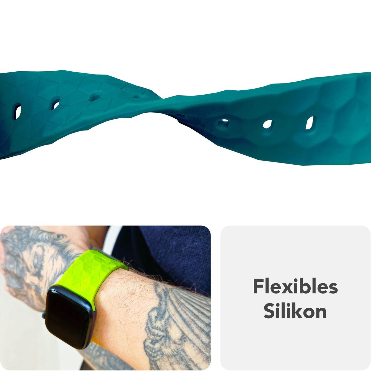 NALIA Hexion Armband Silikon Hexagon-Design - Größe 42–49mm Steck-Pin