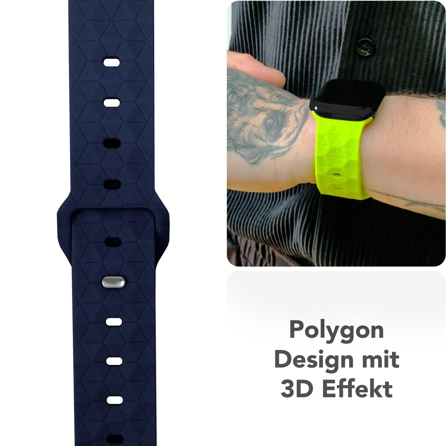 NALIA Hexion Armband Silikon Hexagon-Design - Größe 42–49mm Steck-Pin