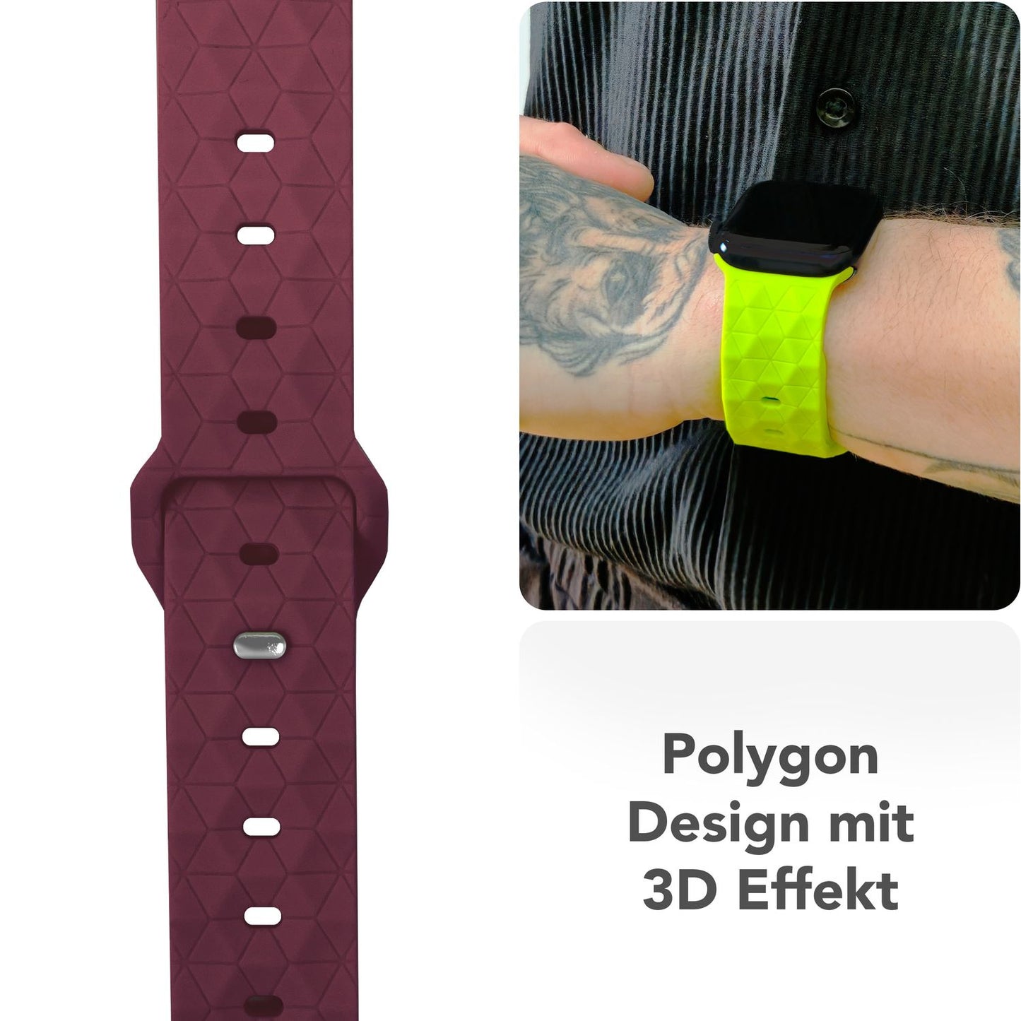 NALIA Hexion Armband Silikon Hexagon-Design - Größe 42–49mm Steck-Pin