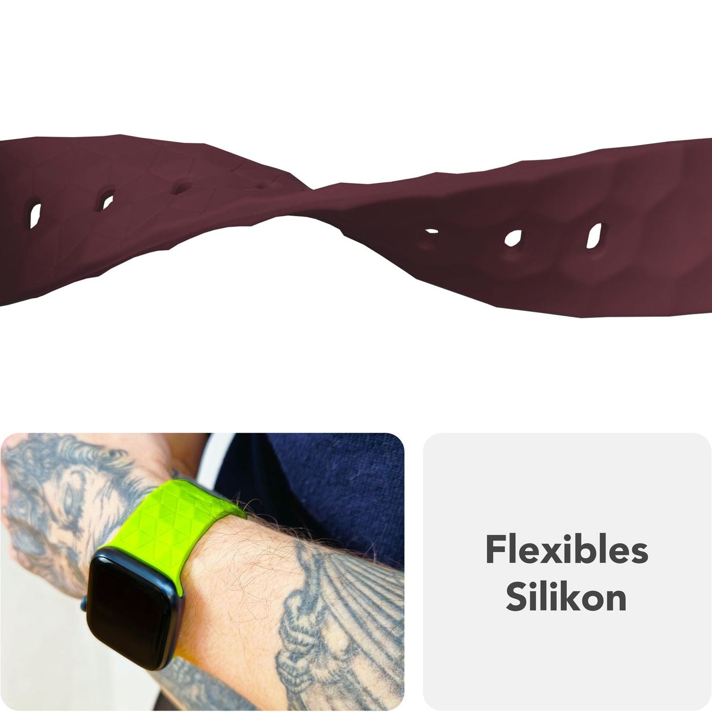 NALIA Hexion Armband Silikon Hexagon-Design - Größe 42–49mm Steck-Pin