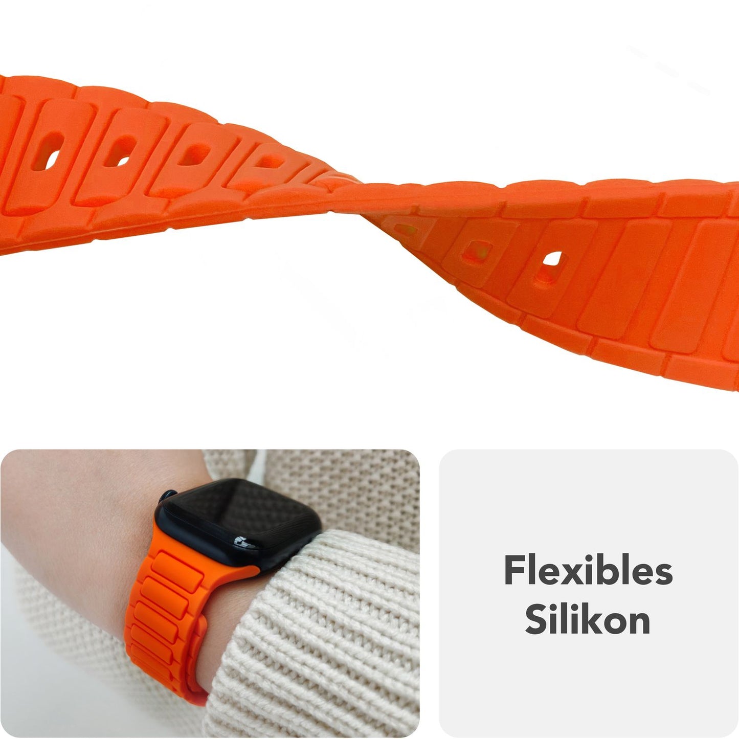 Brățară NALIA Pulse cu textură 3D - Dimensiuni carcasă 42-49 mm, silicon, închidere cu clemă tip „snap-pin”