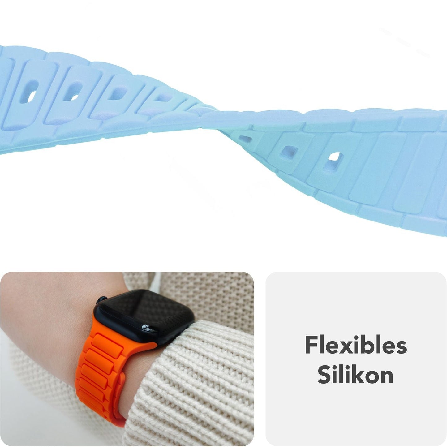 Brățară NALIA Pulse cu textură 3D - Dimensiuni carcasă 42-49 mm, silicon, închidere cu clemă tip „snap-pin”