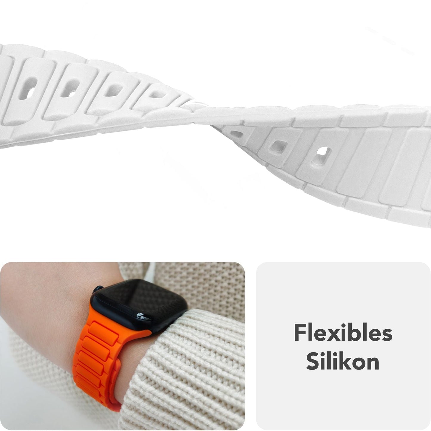 Brățară NALIA Pulse cu textură 3D - Dimensiuni carcasă 42-49 mm, silicon, închidere cu clemă tip „snap-pin”