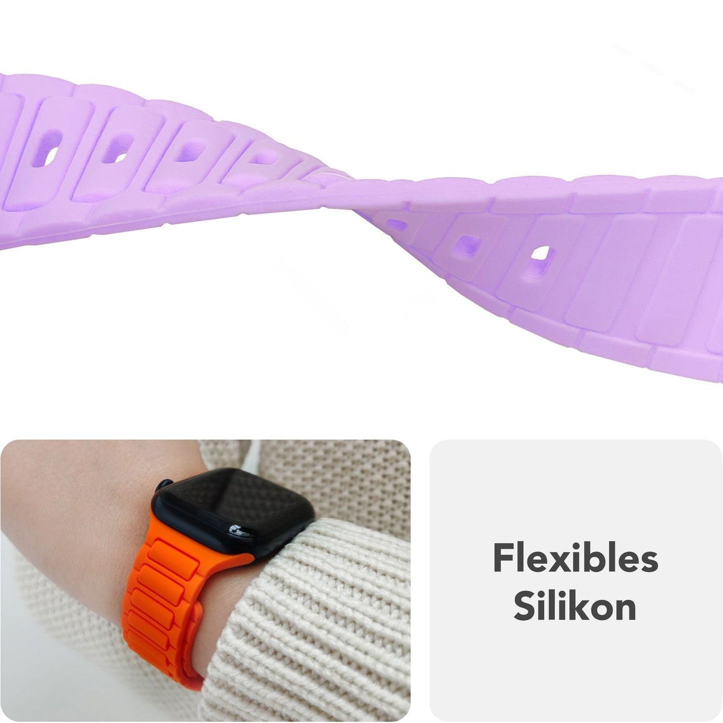 Brățară NALIA Pulse cu textură 3D - Dimensiuni carcasă 42-49 mm, silicon, închidere cu clemă tip „snap-pin”