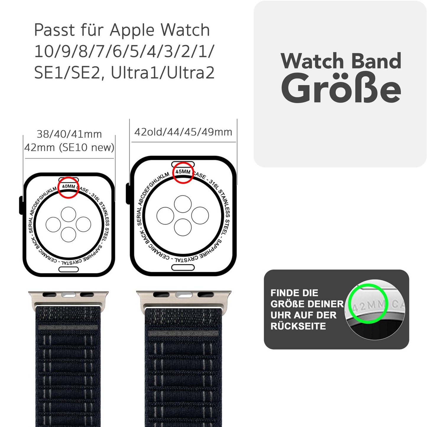 Curea de ceas NALIA Evolv pentru Apple Watch SE/10/9/8/7/6/5/4/3/2/1, dimensiune carcasă 38/40/41/42 mm, curea de ceas din nailon elastic țesut cu închidere cu velcro