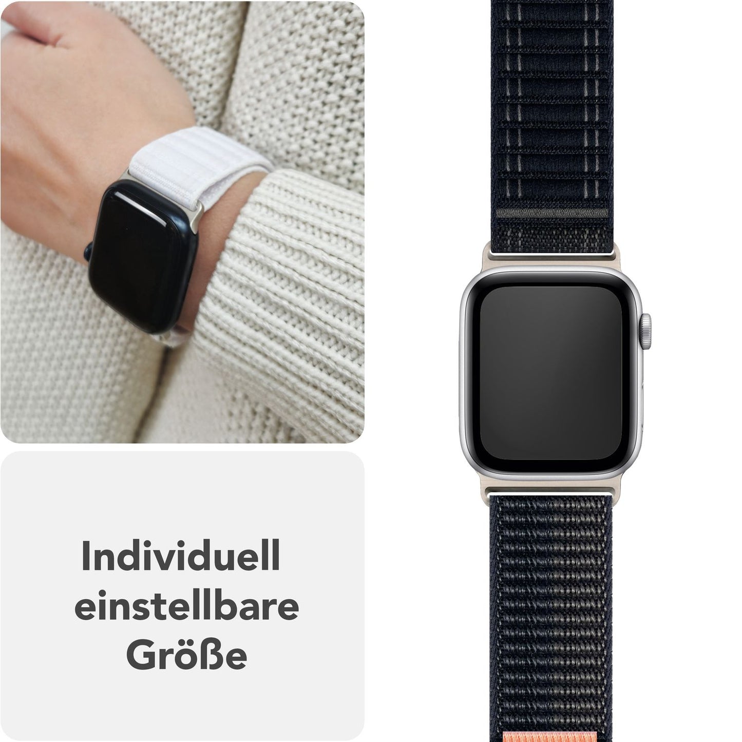 Curea de ceas NALIA Evolv pentru Apple Watch SE/10/9/8/7/6/5/4/3/2/1, dimensiune carcasă 38/40/41/42 mm, curea de ceas din nailon elastic țesut cu închidere cu velcro
