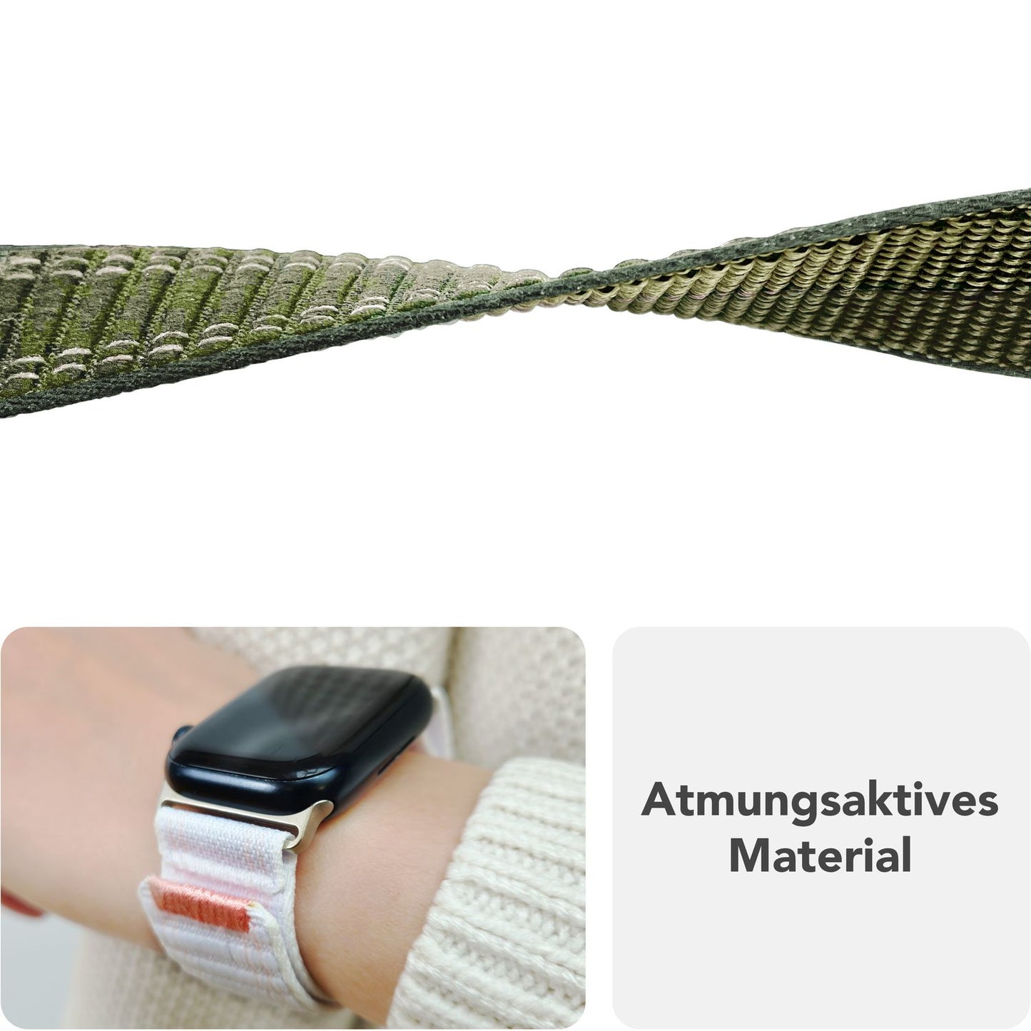 Curea de ceas NALIA Evolv pentru Apple Watch SE/10/9/8/7/6/5/4/3/2/1, dimensiune carcasă 38/40/41/42 mm, curea de ceas din nailon elastic țesut cu închidere cu velcro