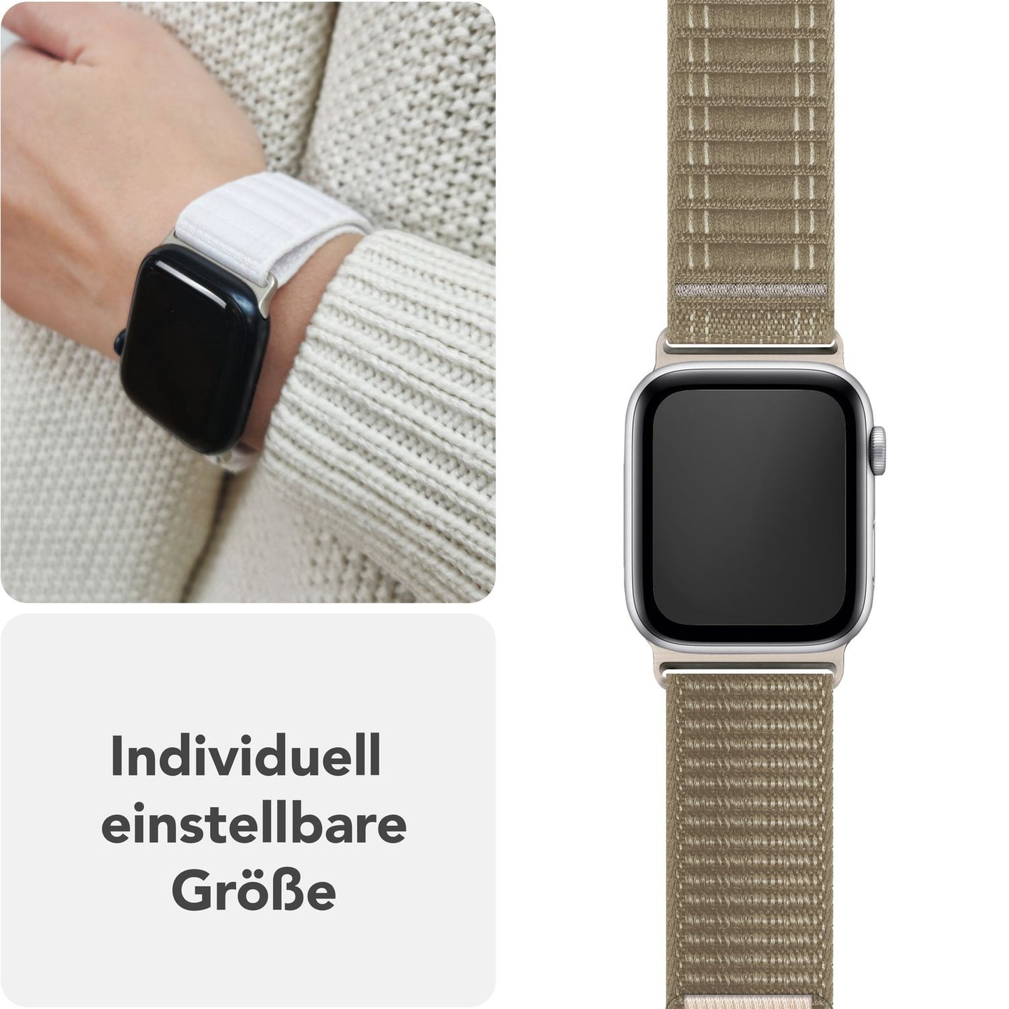 Curea de ceas NALIA Evolv pentru Apple Watch SE/10/9/8/7/6/5/4/3/2/1, dimensiune carcasă 38/40/41/42 mm, curea de ceas din nailon elastic țesut cu închidere cu velcro