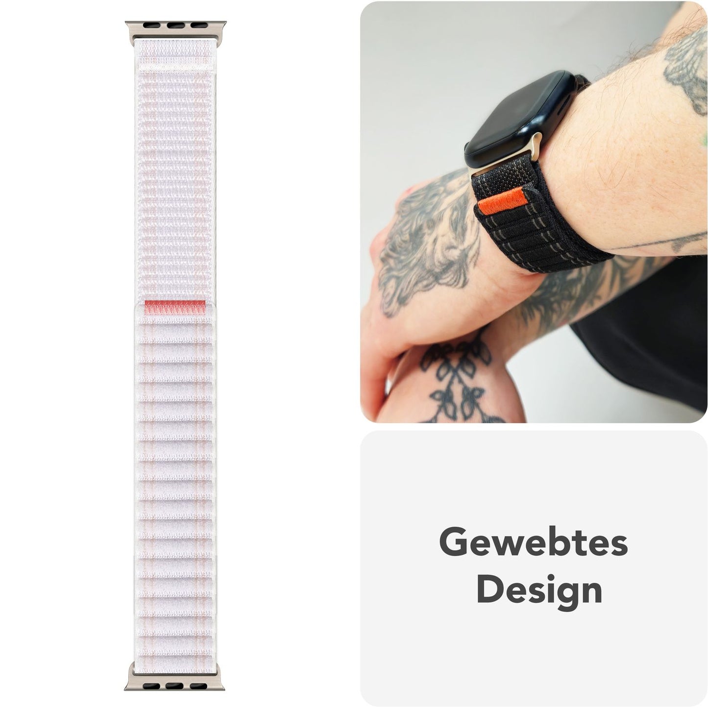 Curea NALIA Evolv din nailon țesut pentru Apple Watch - Dimensiuni carcasă 42/44/45/46/49 mm, închidere cu velcro