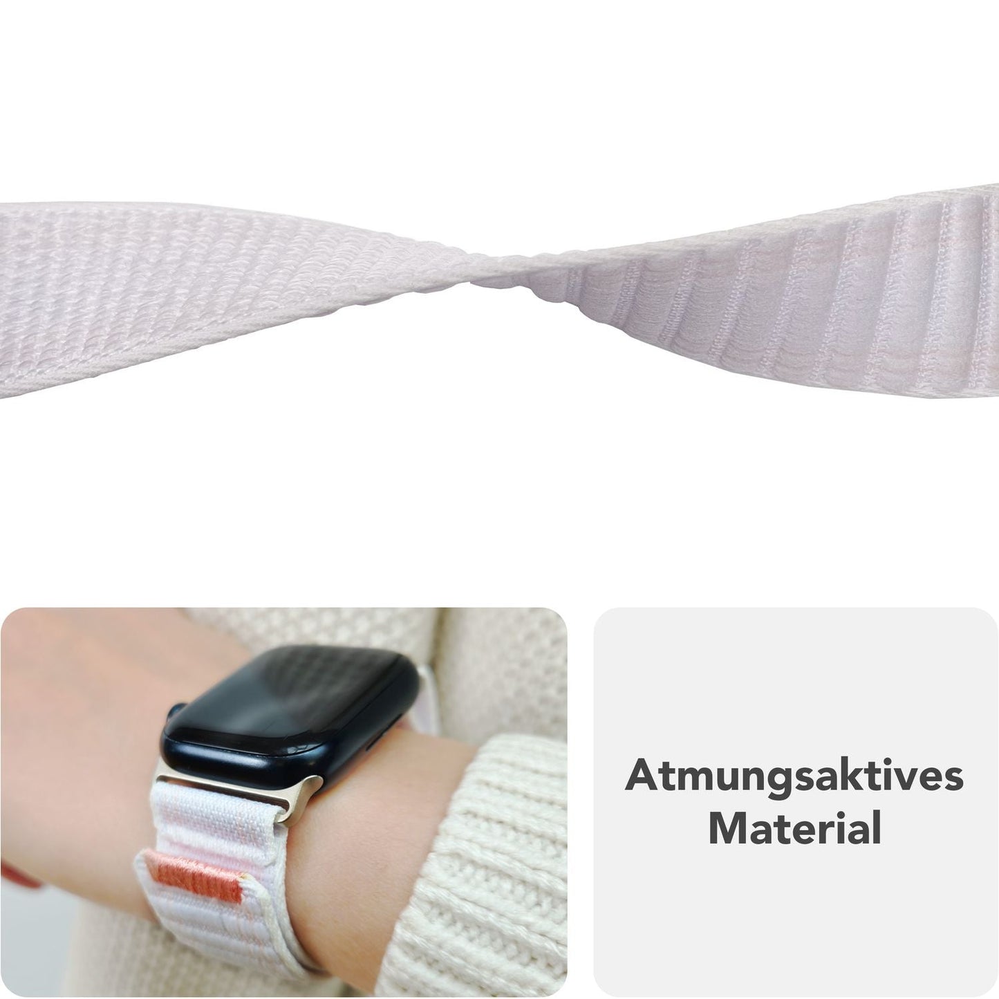 Curea NALIA Evolv din nailon țesut pentru Apple Watch - Dimensiuni carcasă 42/44/45/46/49 mm, închidere cu velcro