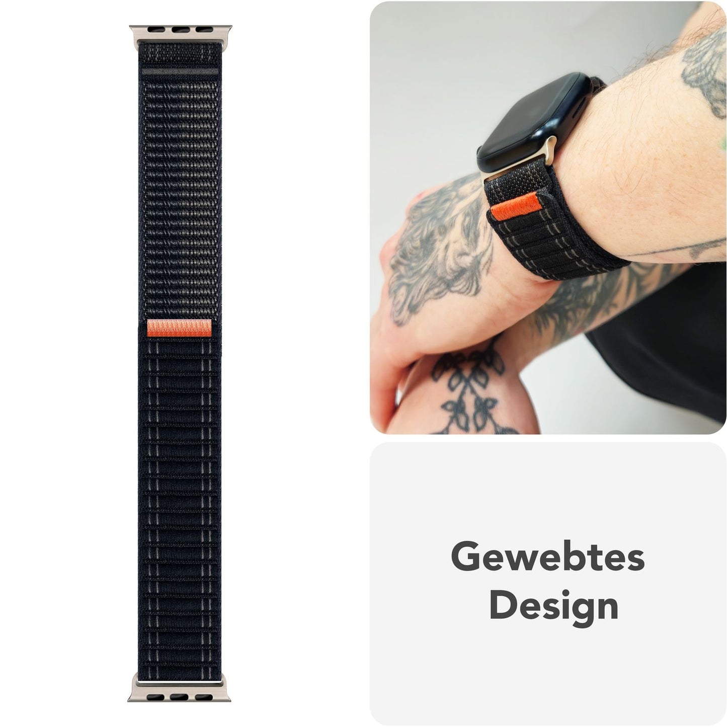 Curea NALIA Evolv din nailon țesut pentru Apple Watch - Dimensiuni carcasă 42/44/45/46/49 mm, închidere cu velcro