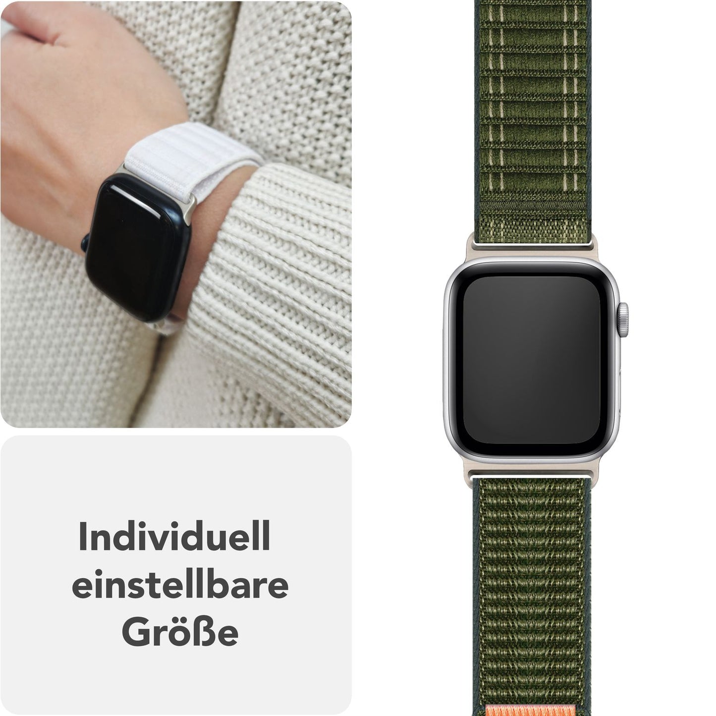 Curea NALIA Evolv din nailon țesut pentru Apple Watch - Dimensiuni carcasă 42/44/45/46/49 mm, închidere cu velcro