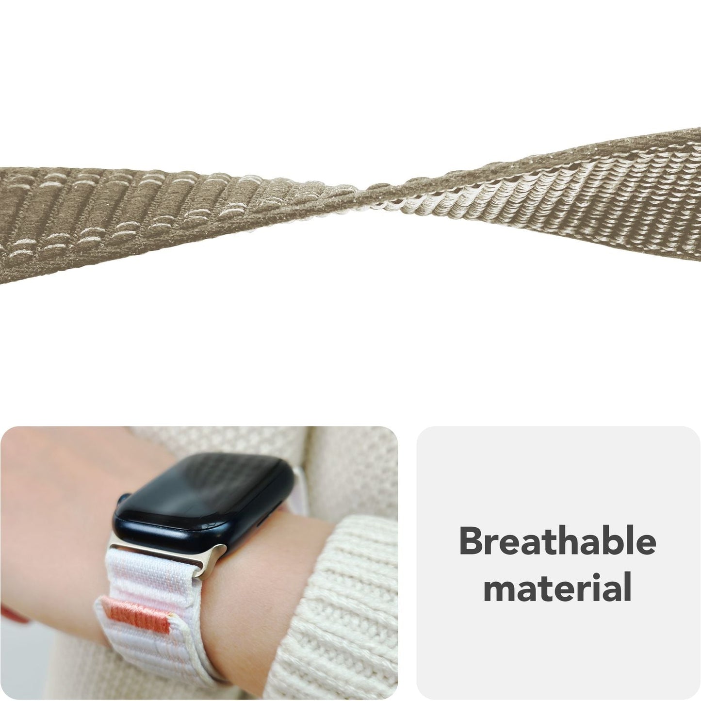 Curea NALIA Evolv din nailon țesut pentru Apple Watch - Dimensiuni carcasă 42/44/45/46/49 mm, închidere cu velcro