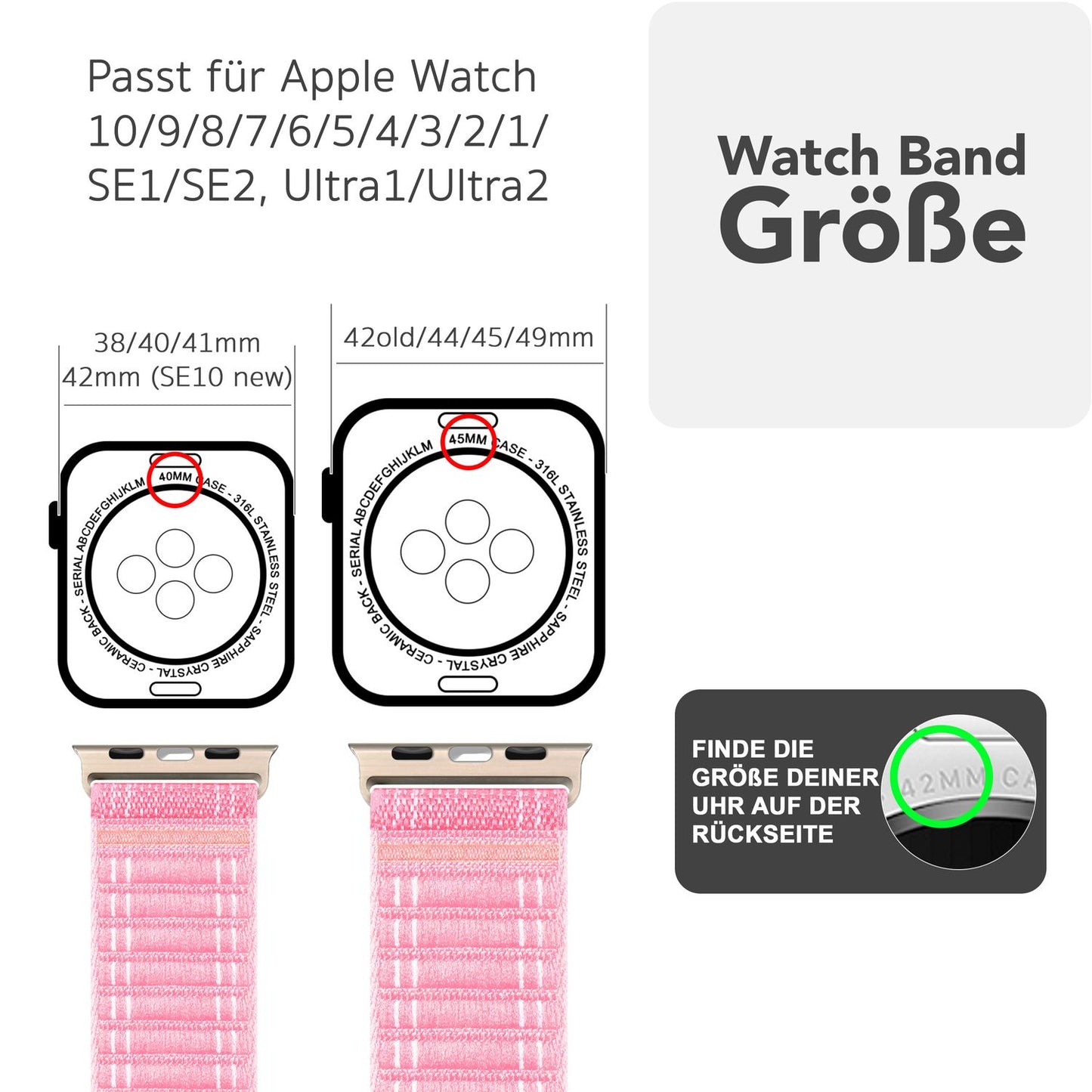 Curea NALIA Evolv din nailon țesut pentru Apple Watch - Dimensiuni carcasă 42/44/45/46/49 mm, închidere cu velcro