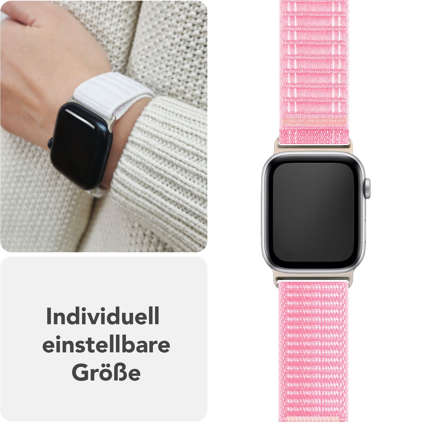 Curea NALIA Evolv din nailon țesut pentru Apple Watch - Dimensiuni carcasă 42/44/45/46/49 mm, închidere cu velcro