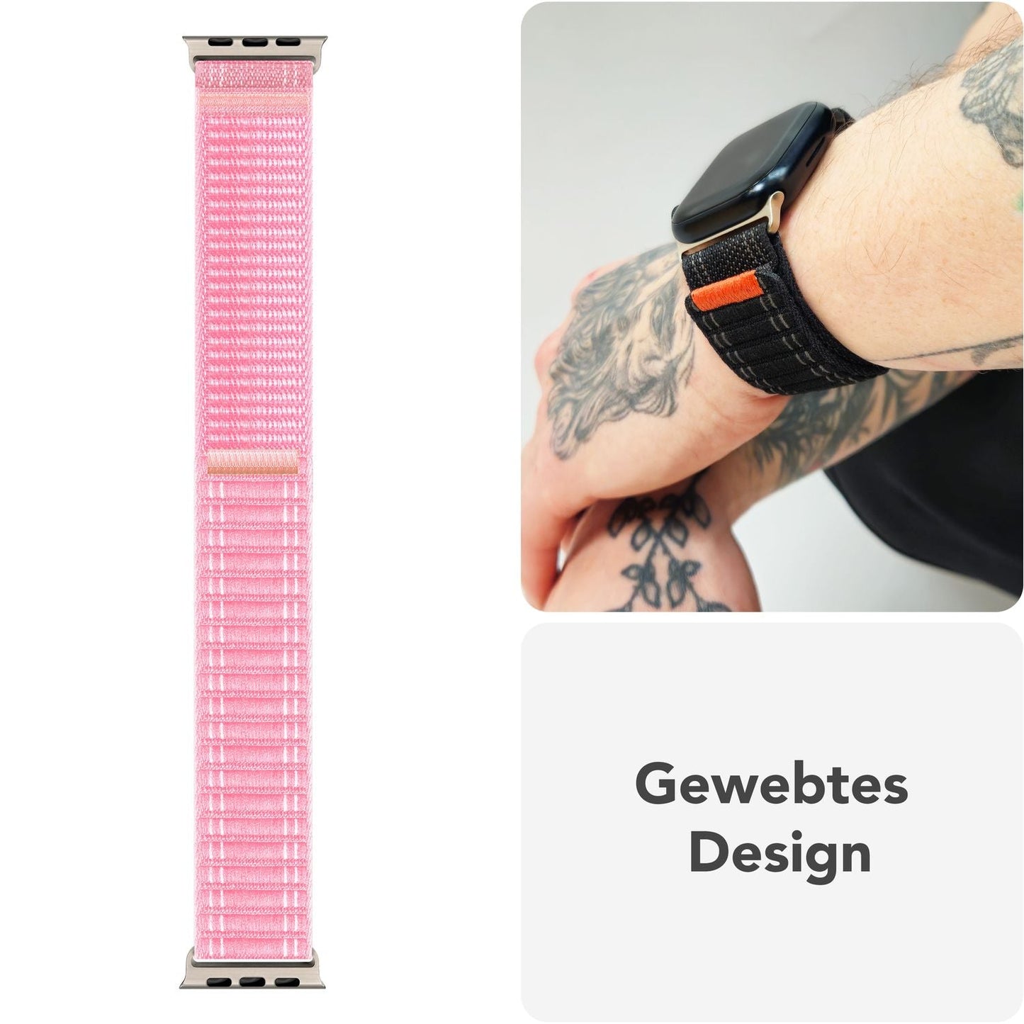 Curea NALIA Evolv din nailon țesut pentru Apple Watch - Dimensiuni carcasă 42/44/45/46/49 mm, închidere cu velcro