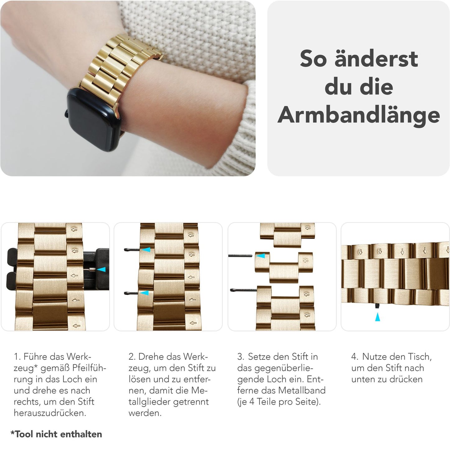 NALIA Mova Armband für Apple Watch SE/10/9/8/7/6/5/4/3/2/1, Gehäusegröße 38/40/41/42mm, Edelstahl Ersatzarmband mit Doppelfaltschließe, Metall Rostfrei
