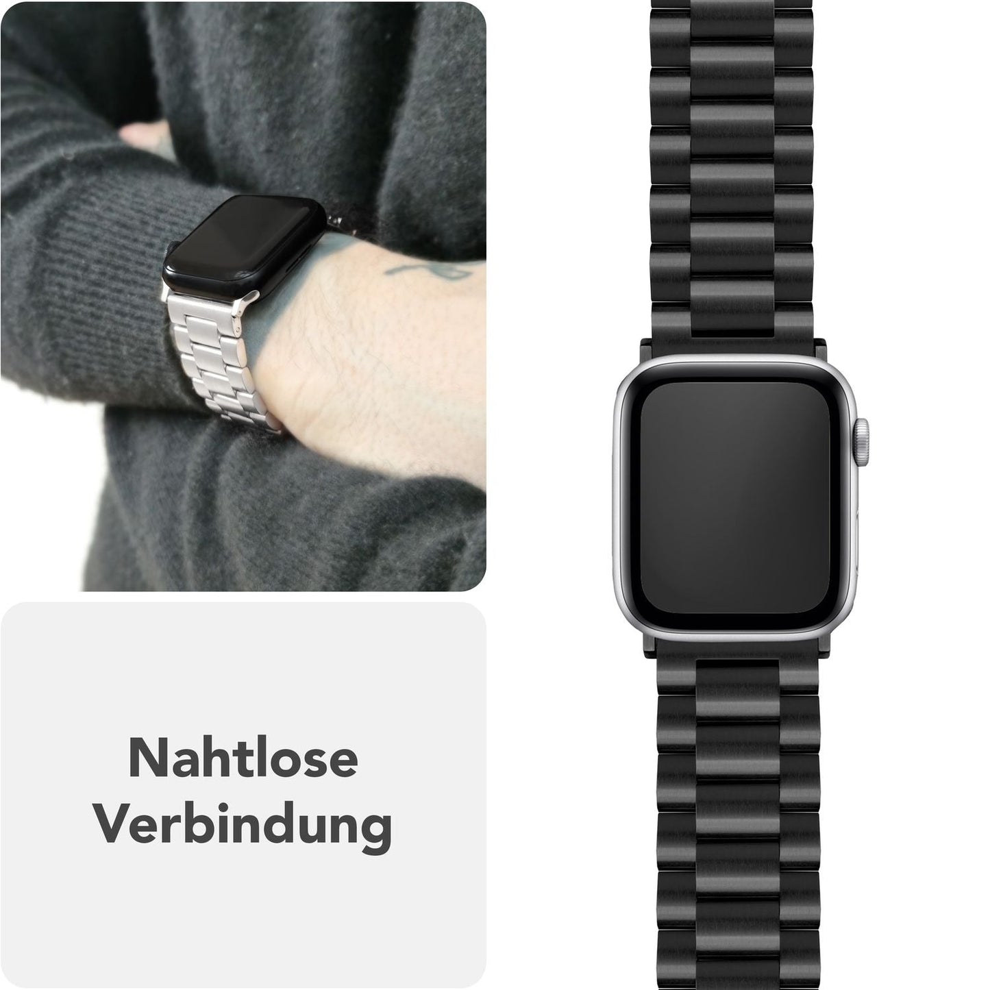 NALIA Mova Armband für Apple Watch SE/10/9/8/7/6/5/4/3/2/1, Gehäusegröße 38/40/41/42mm, Edelstahl Ersatzarmband mit Doppelfaltschließe, Metall Rostfrei