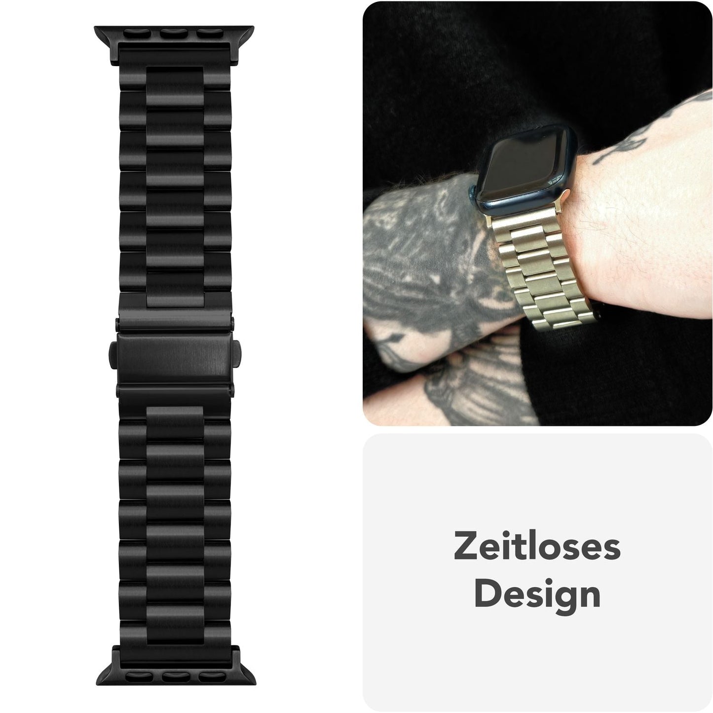 NALIA Mova Armband für Apple Watch SE/10/9/8/7/6/5/4/3/2/1, Gehäusegröße 38/40/41/42mm, Edelstahl Ersatzarmband mit Doppelfaltschließe, Metall Rostfrei