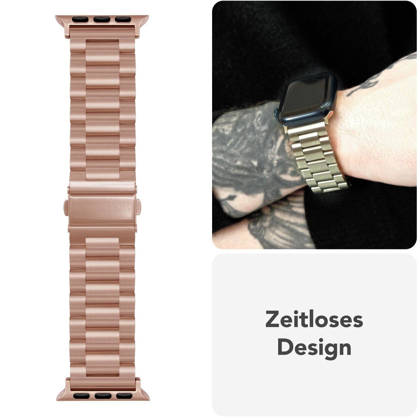 NALIA Mova Armband für Apple Watch SE/10/9/8/7/6/5/4/3/2/1, Gehäusegröße 38/40/41/42mm, Edelstahl Ersatzarmband mit Doppelfaltschließe, Metall Rostfrei
