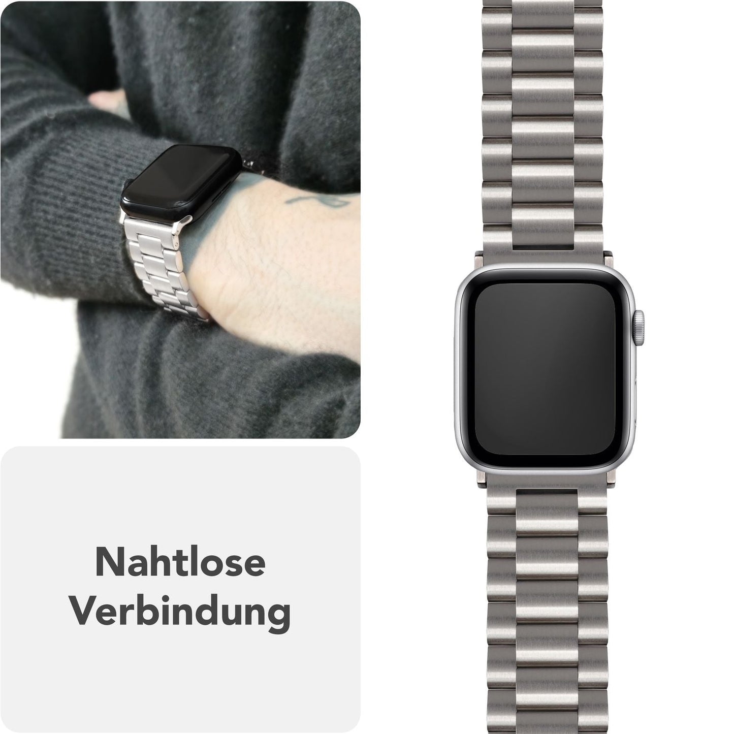 NALIA Mova Edelstahl Armband Apple Watch - Rostfrei 316L Doppelfaltschließe Größen 42-49mm