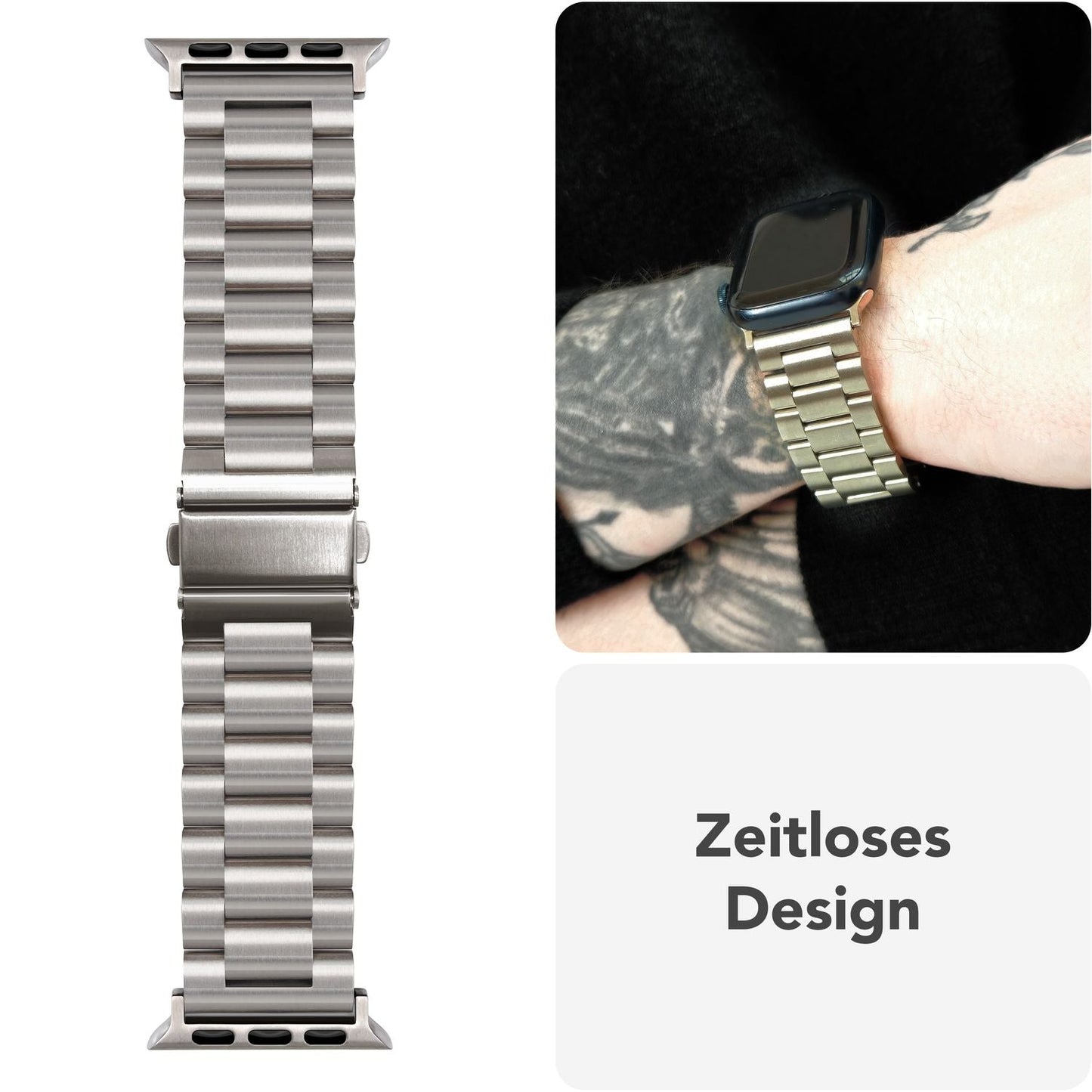 NALIA Mova Edelstahl Armband Apple Watch - Rostfrei 316L Doppelfaltschließe Größen 42-49mm