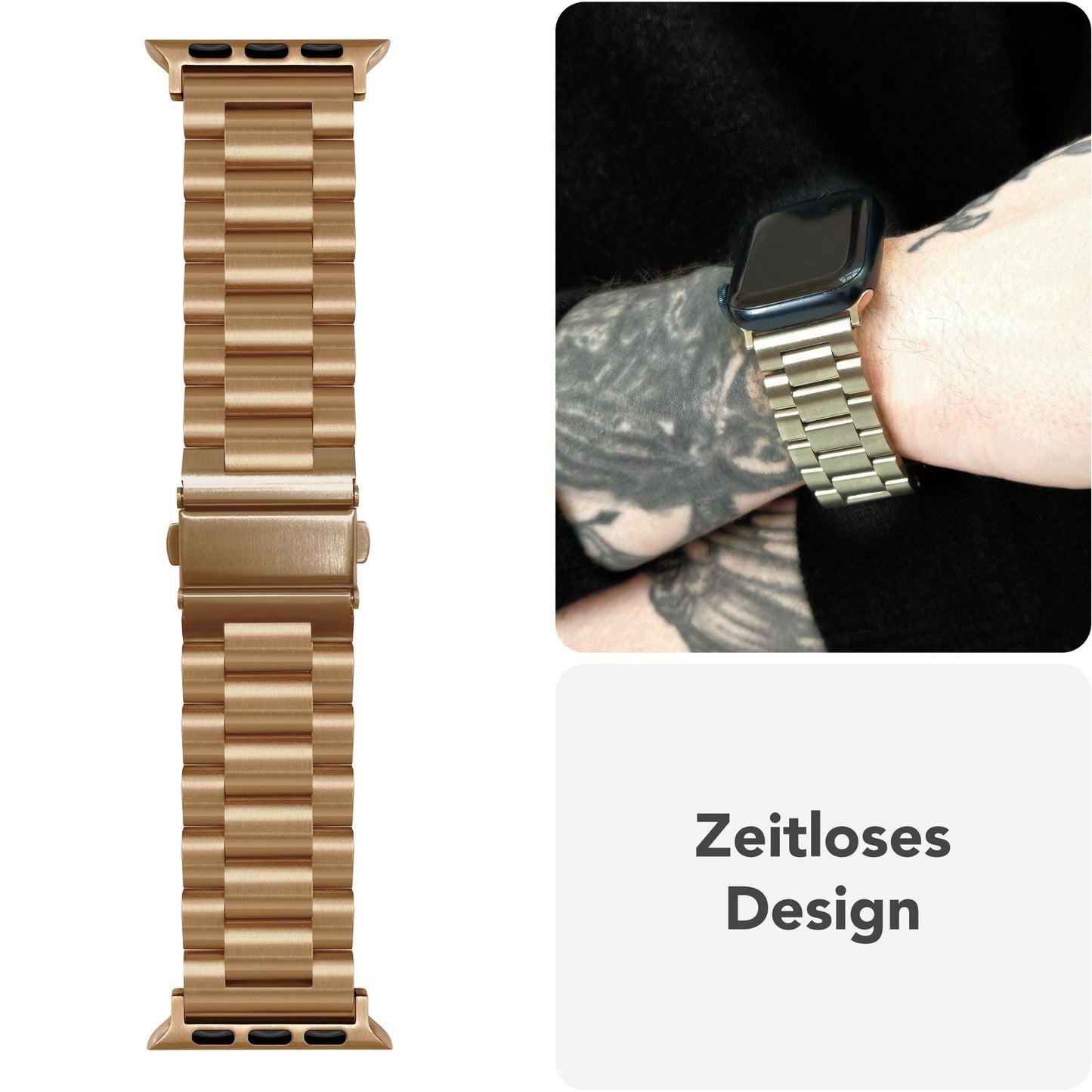 NALIA Mova Edelstahl Armband Apple Watch - Rostfrei 316L Doppelfaltschließe Größen 42-49mm