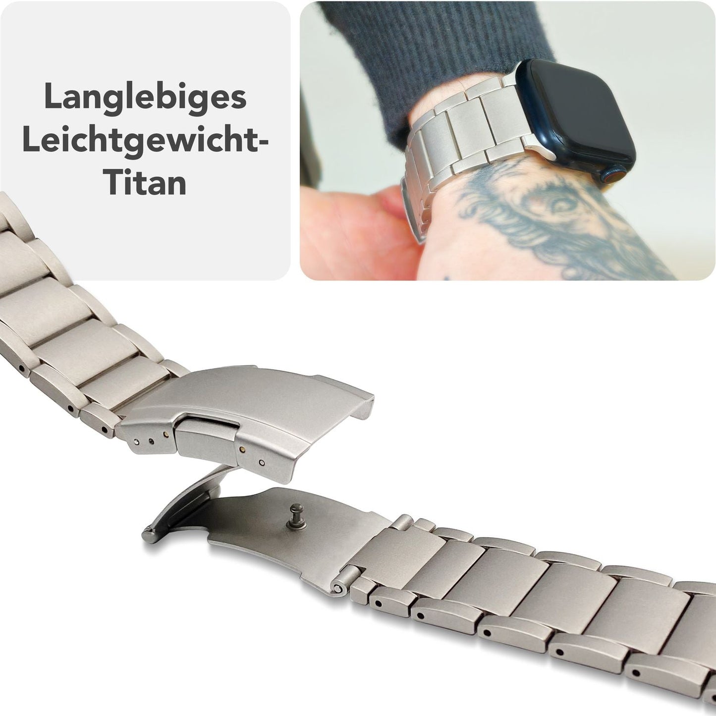 NALIA Argon Titanarmband - Leichtes Titanmaterial, Gehäusegrößen 42/44/45/46/49mm, Faltschließe