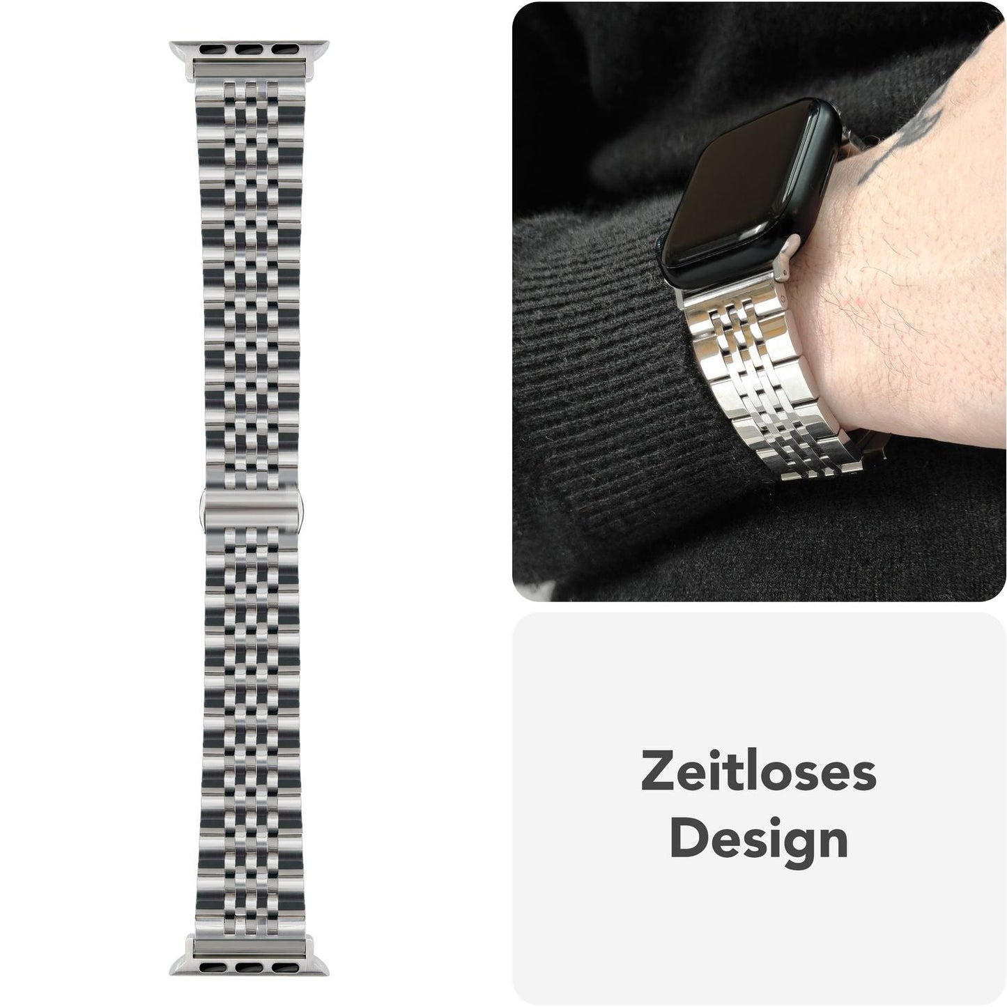 NALIA Trivo Edelstahl Armband für Apple Watch SE/10/9/8/7/6/5/4/3/2/1, Gehäusegröße 38/40/41/42mm, Metall Ersatzarmband Rostfrei mit Schmetterlingsschließe