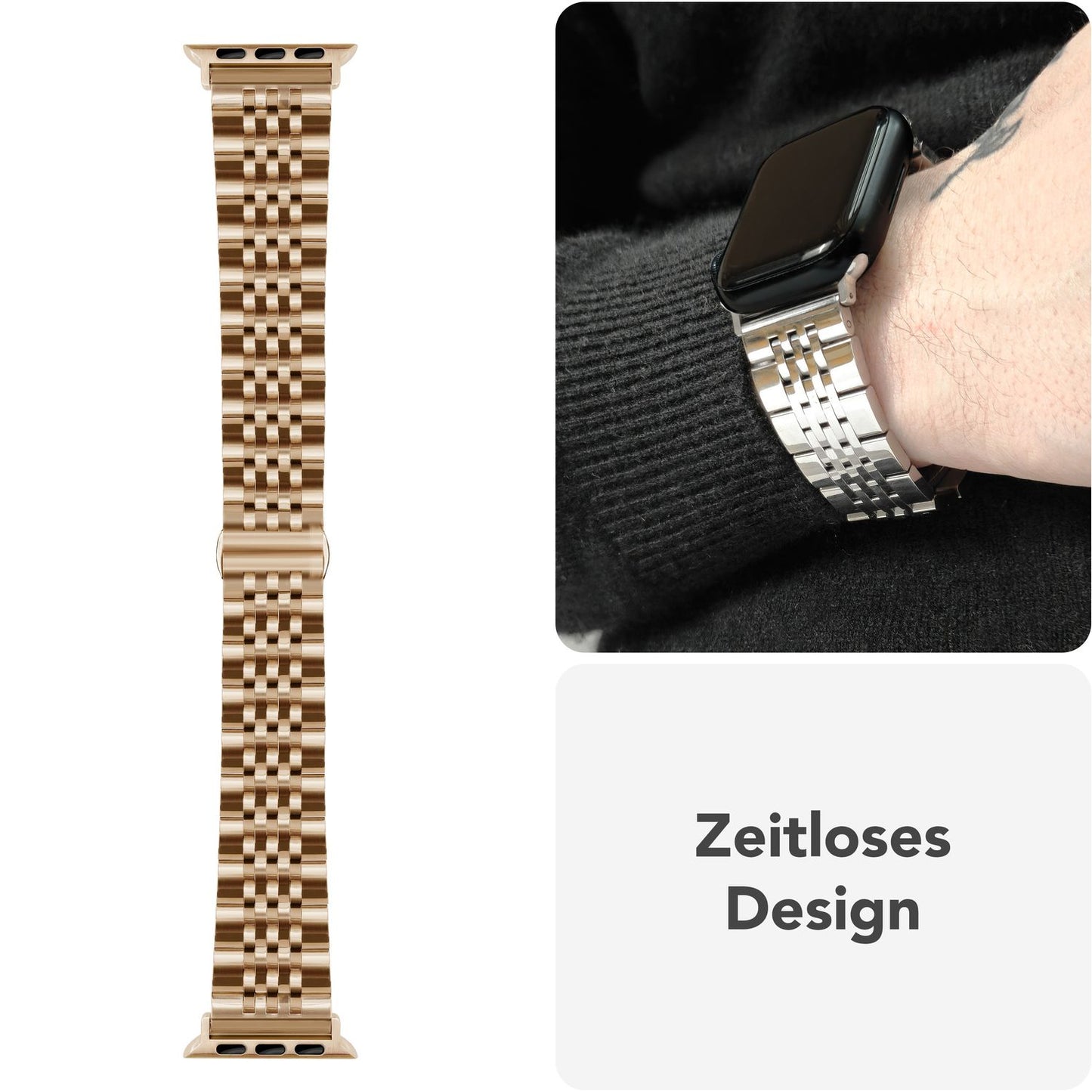 NALIA Trivo Edelstahl Armband für Apple Watch SE/10/9/8/7/6/5/4/3/2/1, Gehäusegröße 38/40/41/42mm, Metall Ersatzarmband Rostfrei mit Schmetterlingsschließe