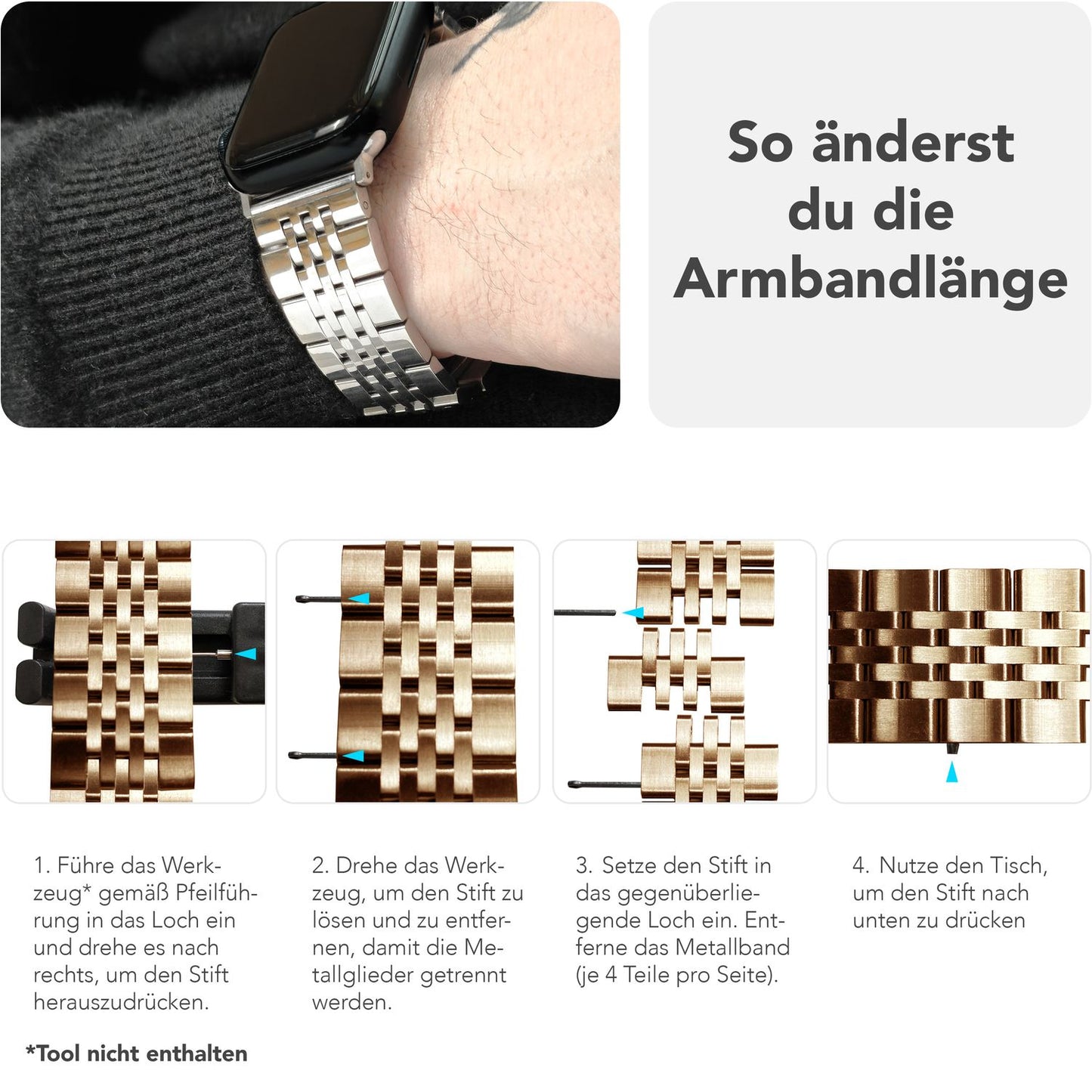 NALIA Trivo Edelstahl Armband für Apple Watch SE/10/9/8/7/6/5/4/3/2/1, Gehäusegröße 38/40/41/42mm, Metall Ersatzarmband Rostfrei mit Schmetterlingsschließe