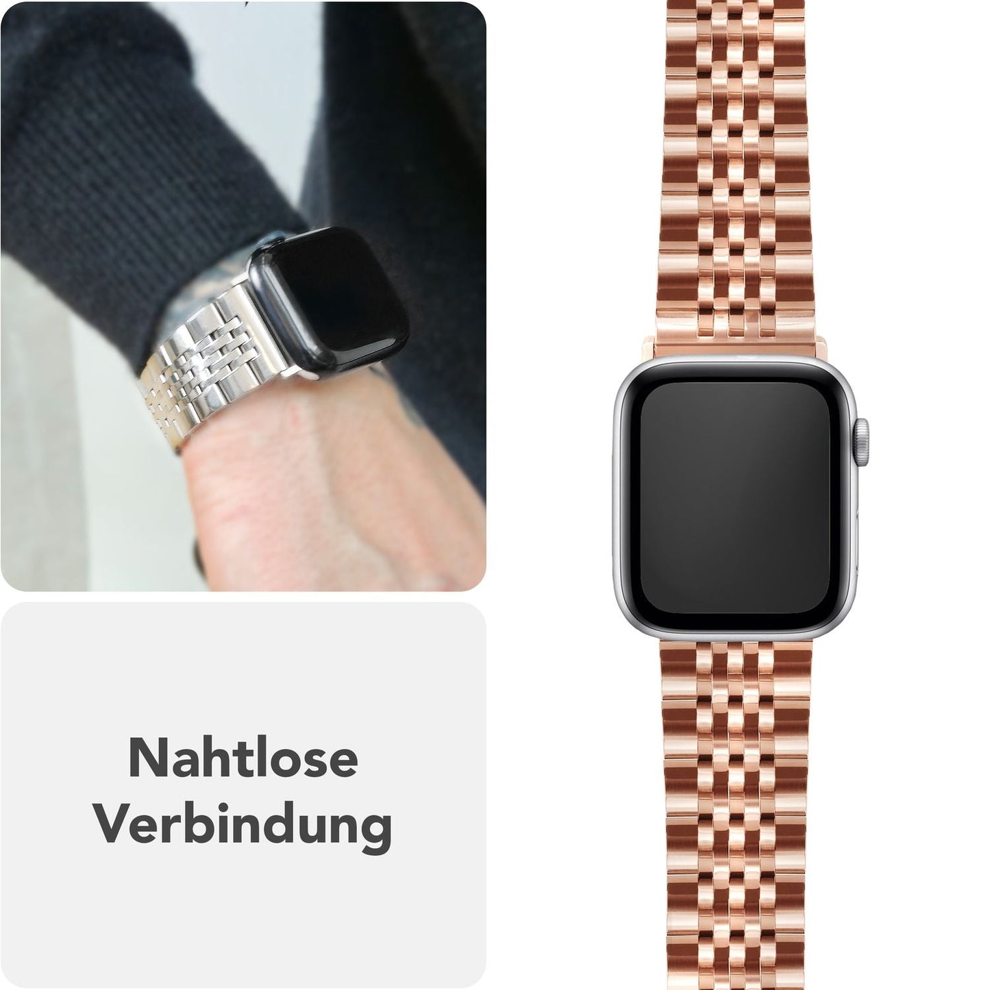 NALIA Trivo Edelstahl Armband für Apple Watch SE/10/9/8/7/6/5/4/3/2/1, Gehäusegröße 38/40/41/42mm, Metall Ersatzarmband Rostfrei mit Schmetterlingsschließe