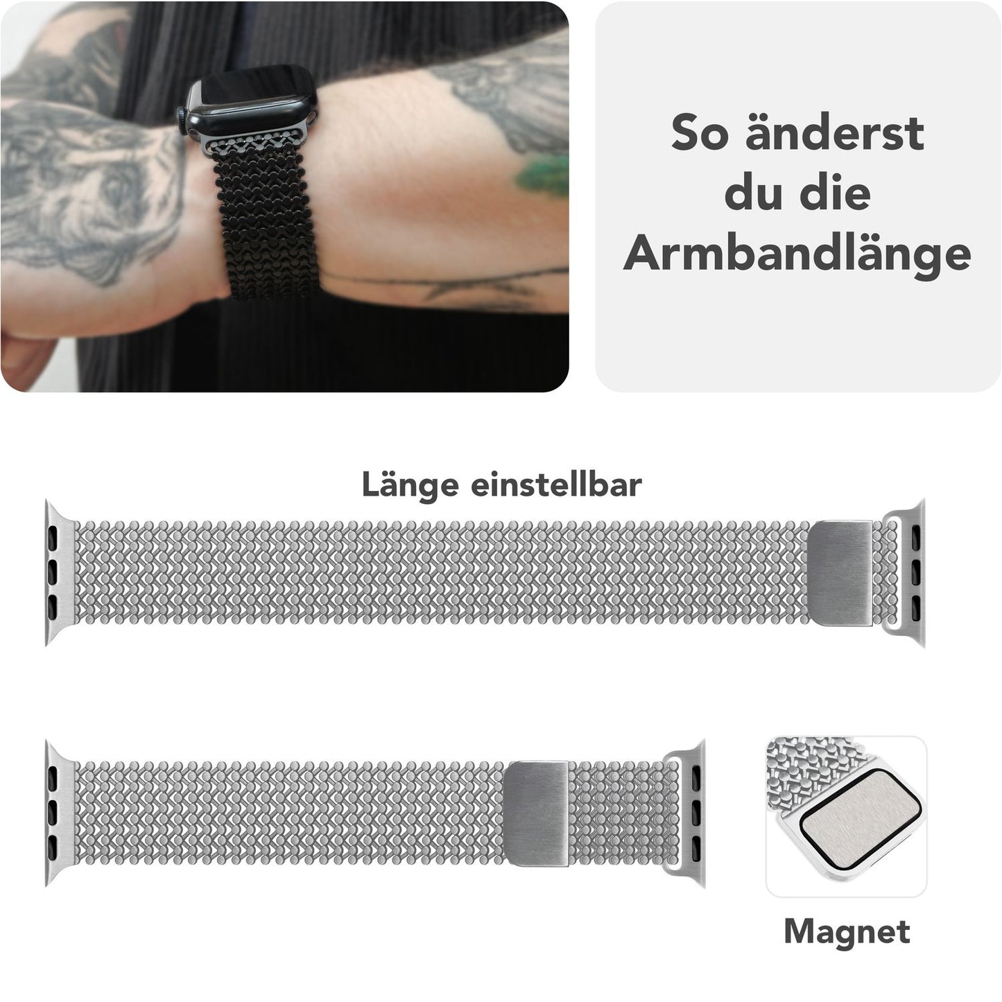 NALIA Alvia Mesh Armband - Größen 42/44/45/46/49mm Edelstahl