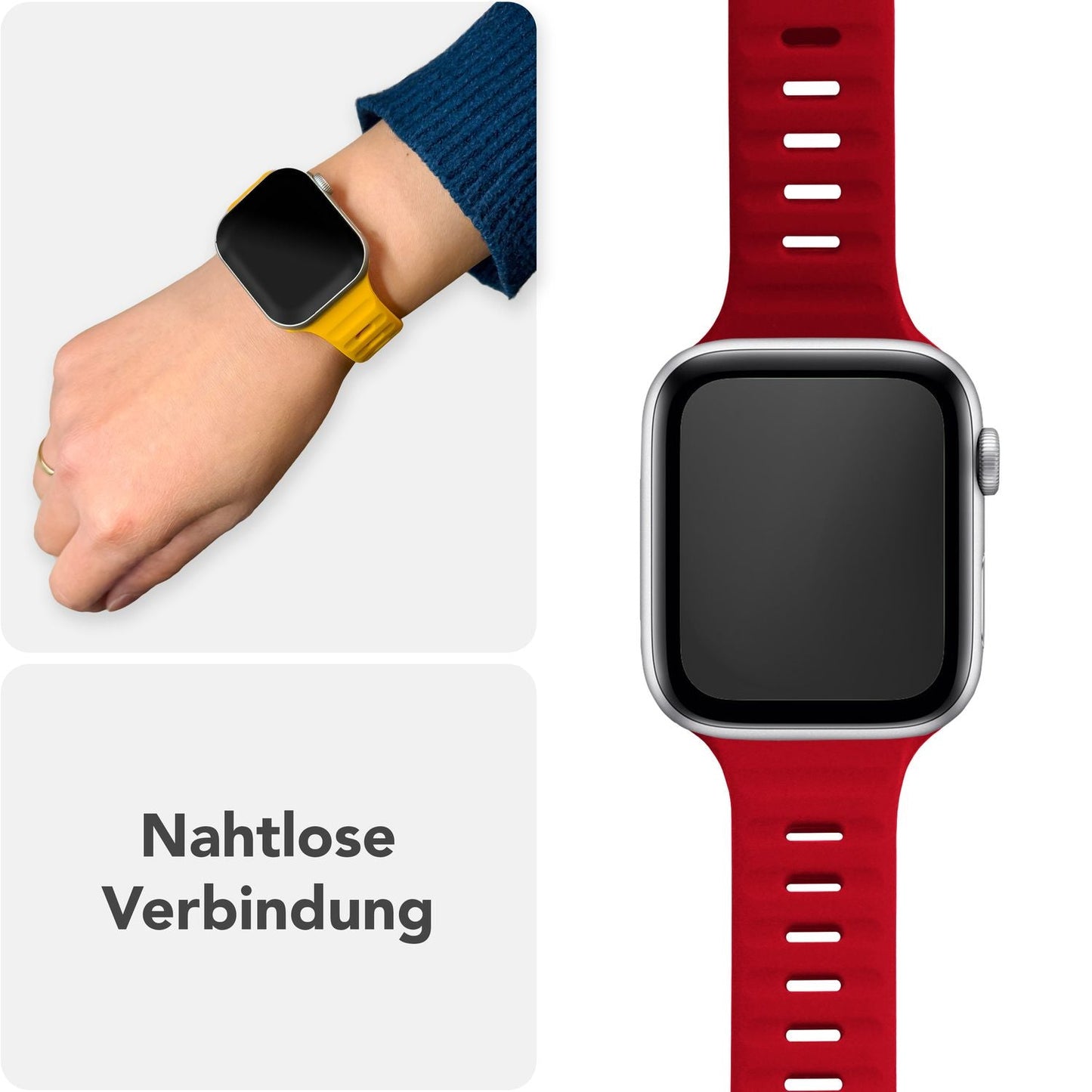 NALIA Motion Armband für Apple Watch SE/10/9/8/7/6/5/4/3/2/1, Gehäusegröße 38/40/41/42mm, Soft Silikon Ersatz Sportarmband mit Steck-Pin Verschluss