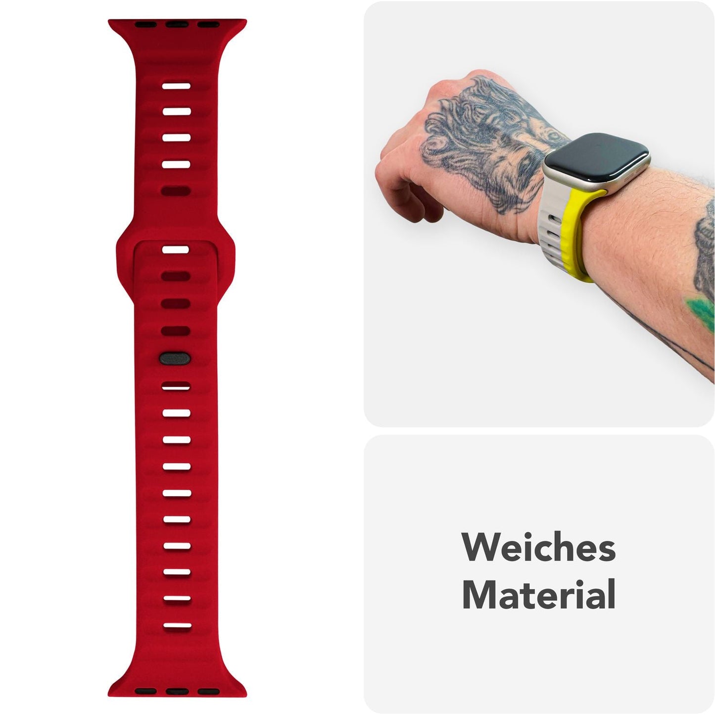 NALIA Motion Armband für Apple Watch Ultra/SE/10/9/8/7/6/5/4/3/2/1, Gehäusegröße 42/44/45/46/49mm, Soft Silikon Ersatz Sportarmband mit Steck-Pin Verschluss